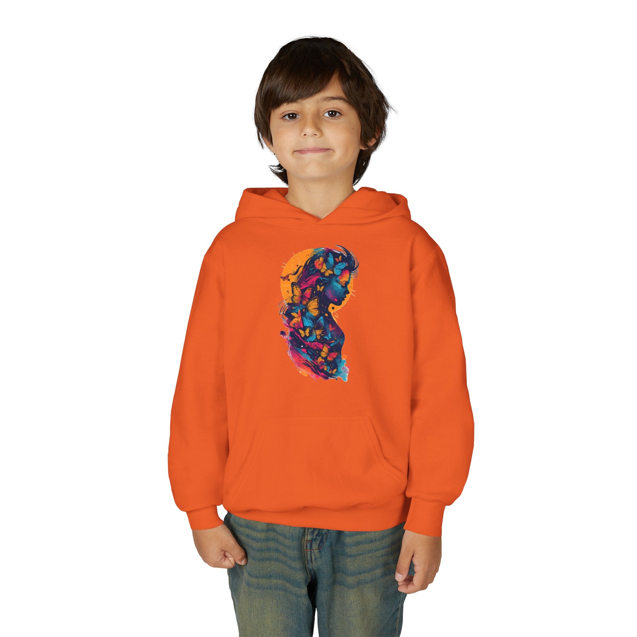Youth Hoodie — Colorful Butterfly Silhouette Kids Pullover