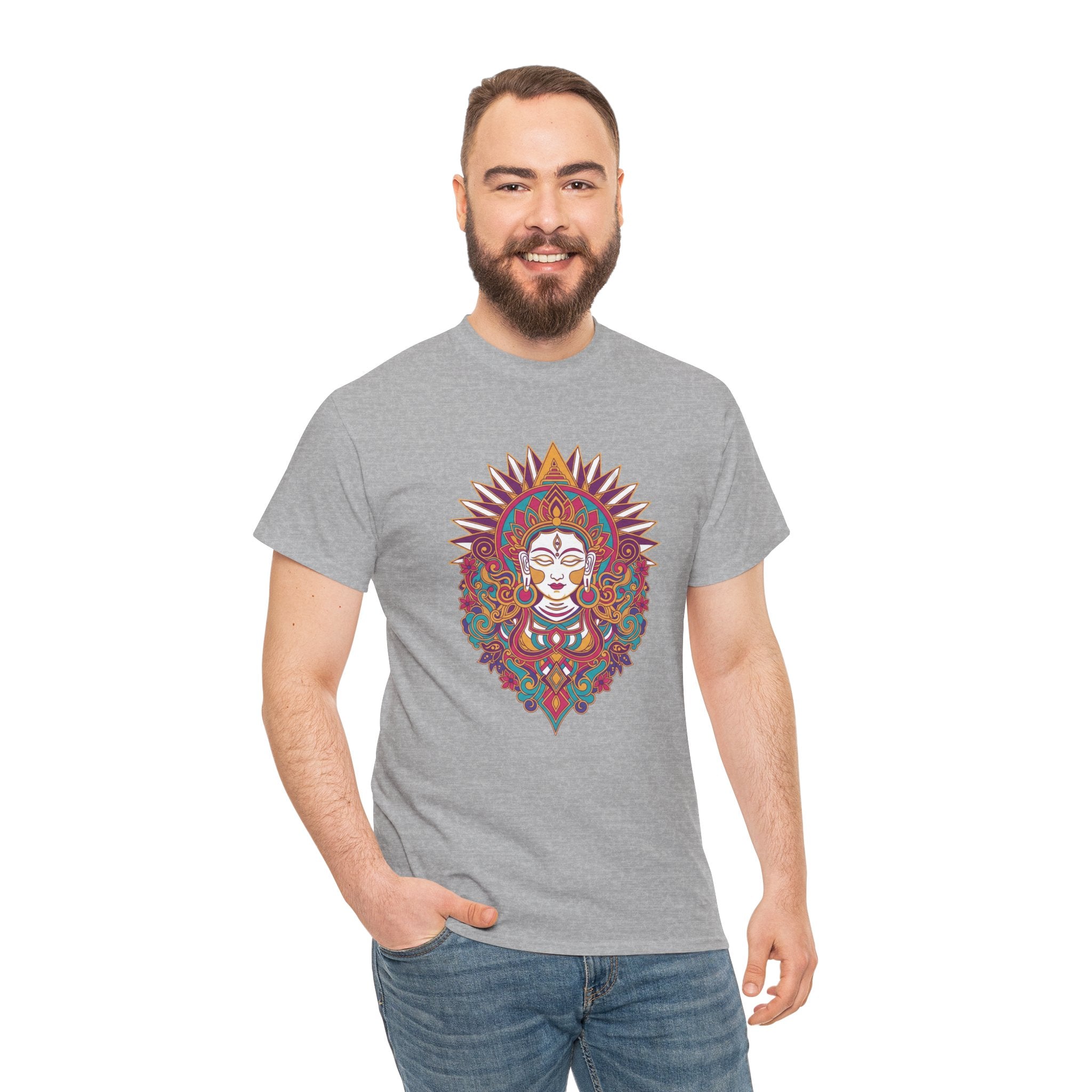 Spiritual Goddess Sun Mandala Tee — Colorful Boho Yoga T‑Shirt