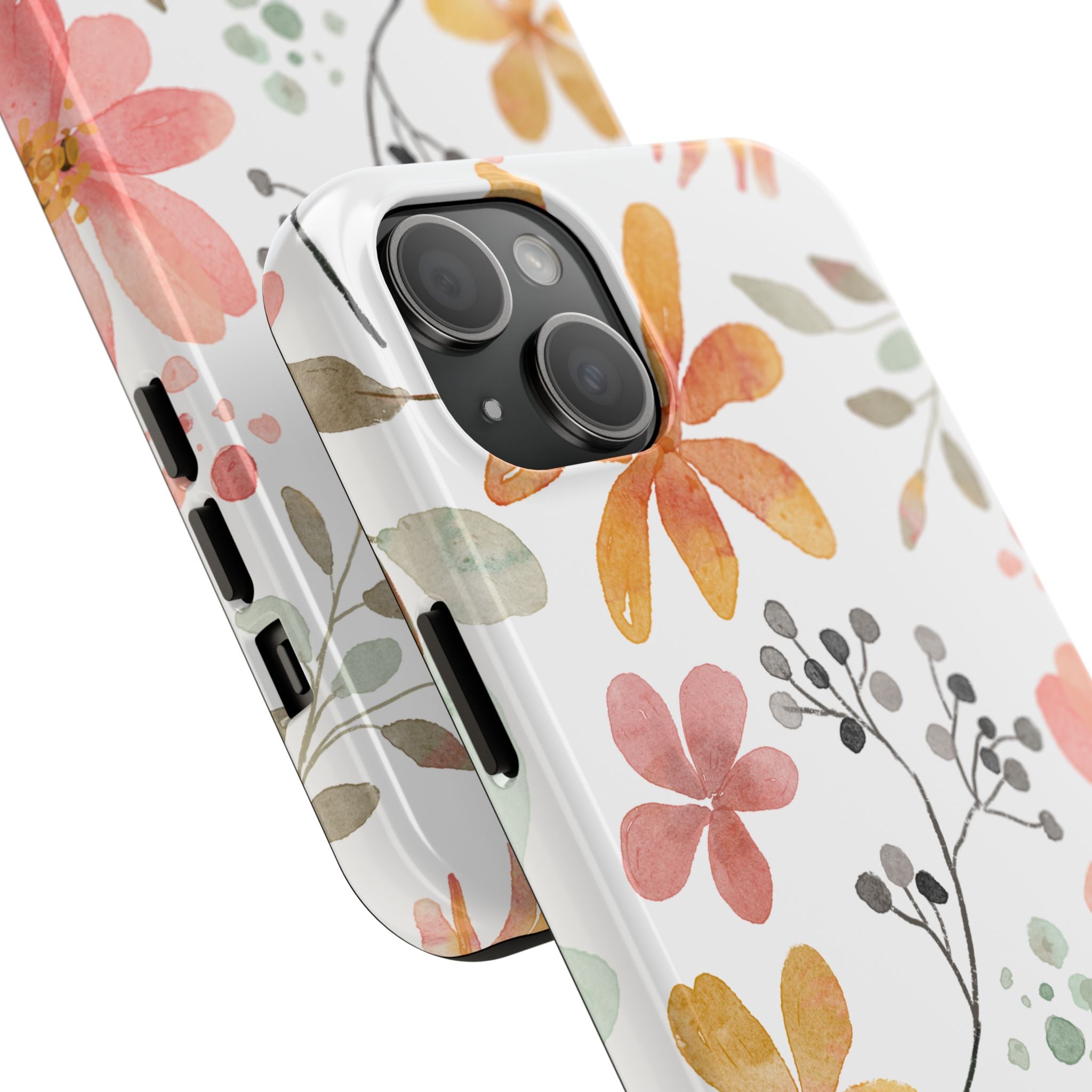 Floral Watercolor Tough Phone Case — Pink & Peach Botanical Protection