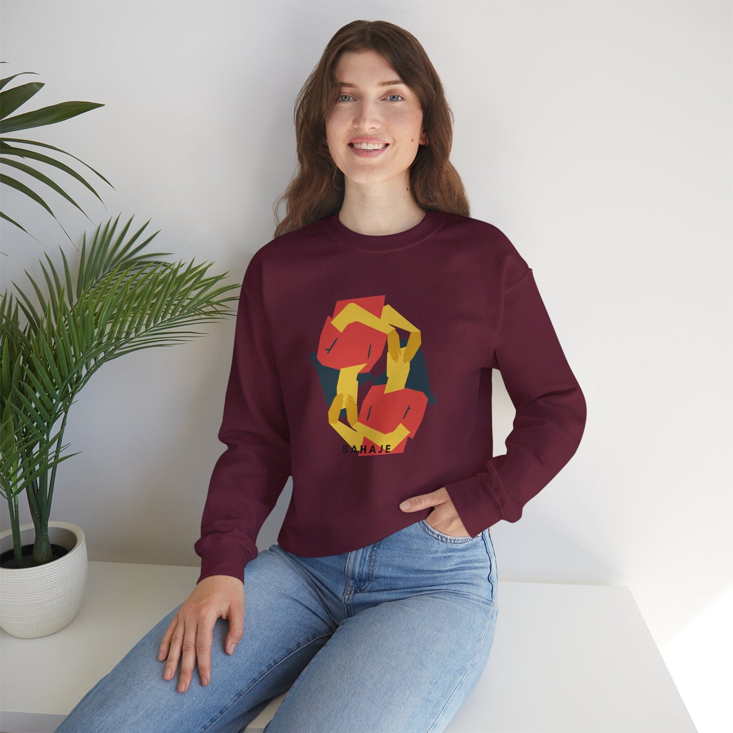 Abstract Flamingo Geometric Crewneck Sweatshirt