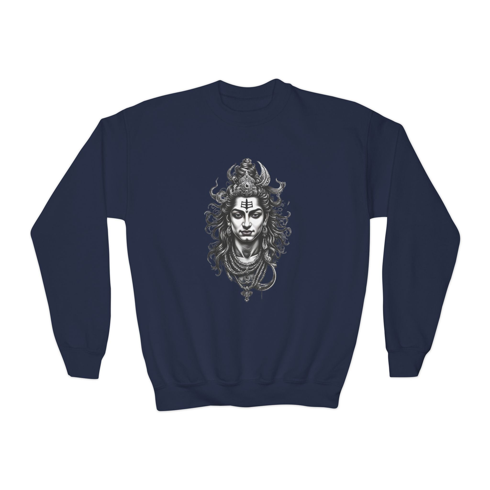 Youth Crewneck Sweatshirt — Intricate Shiva Illustration