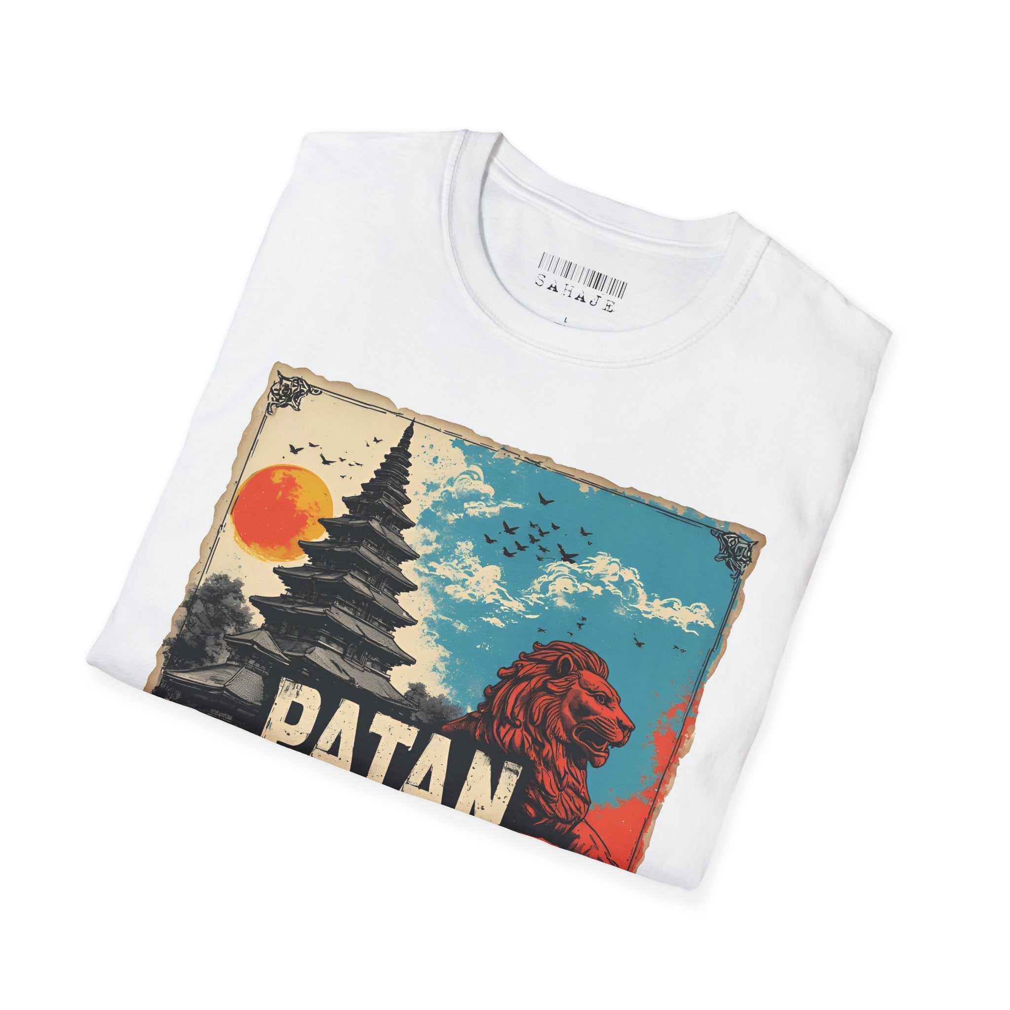 Patan City T-Shirt – Temple & Lion Graphic Tee, Nepali Cultural Heritage Design
