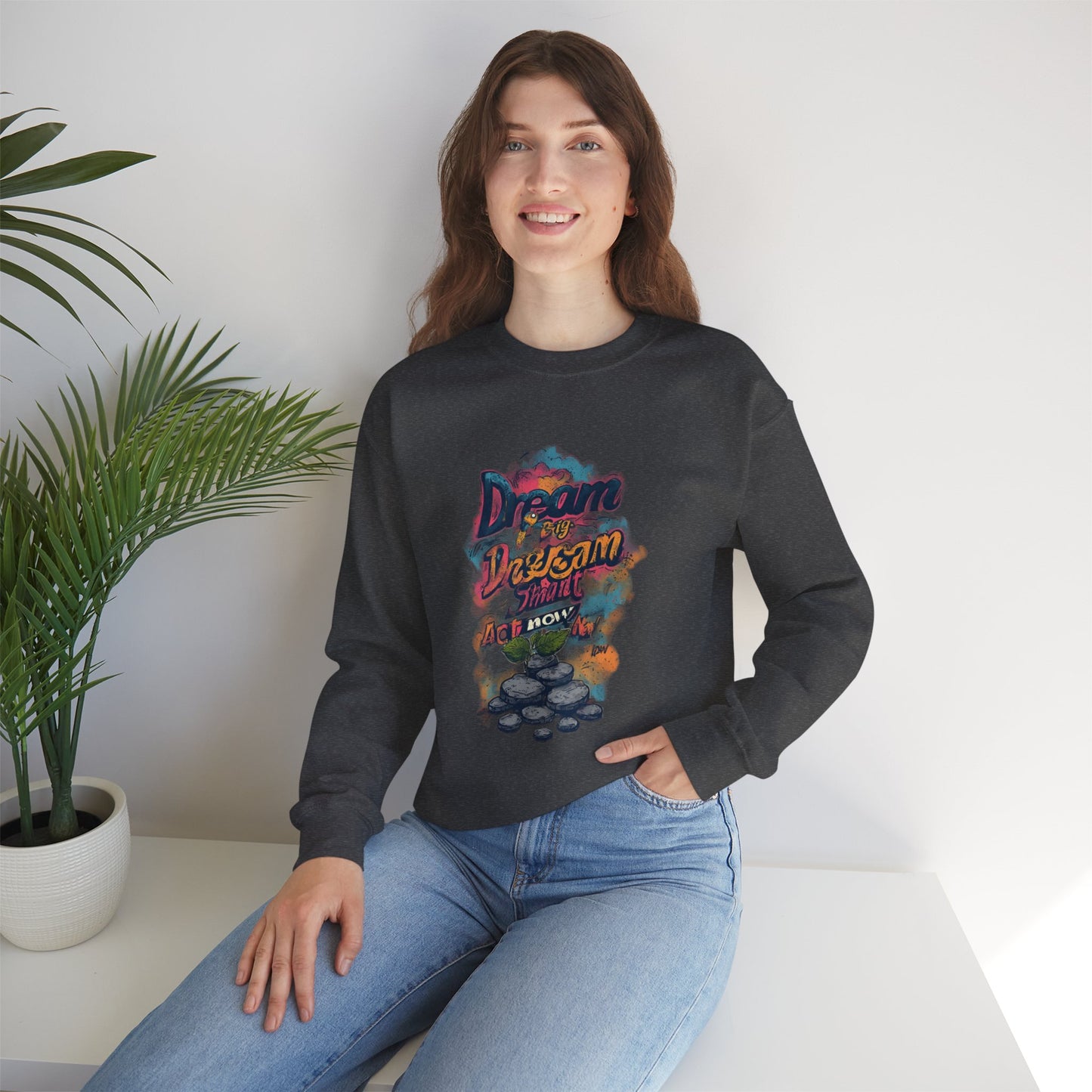 Dream Big Crewneck Sweatshirt — "Dream, Design, Draw" Inspirational Graphic