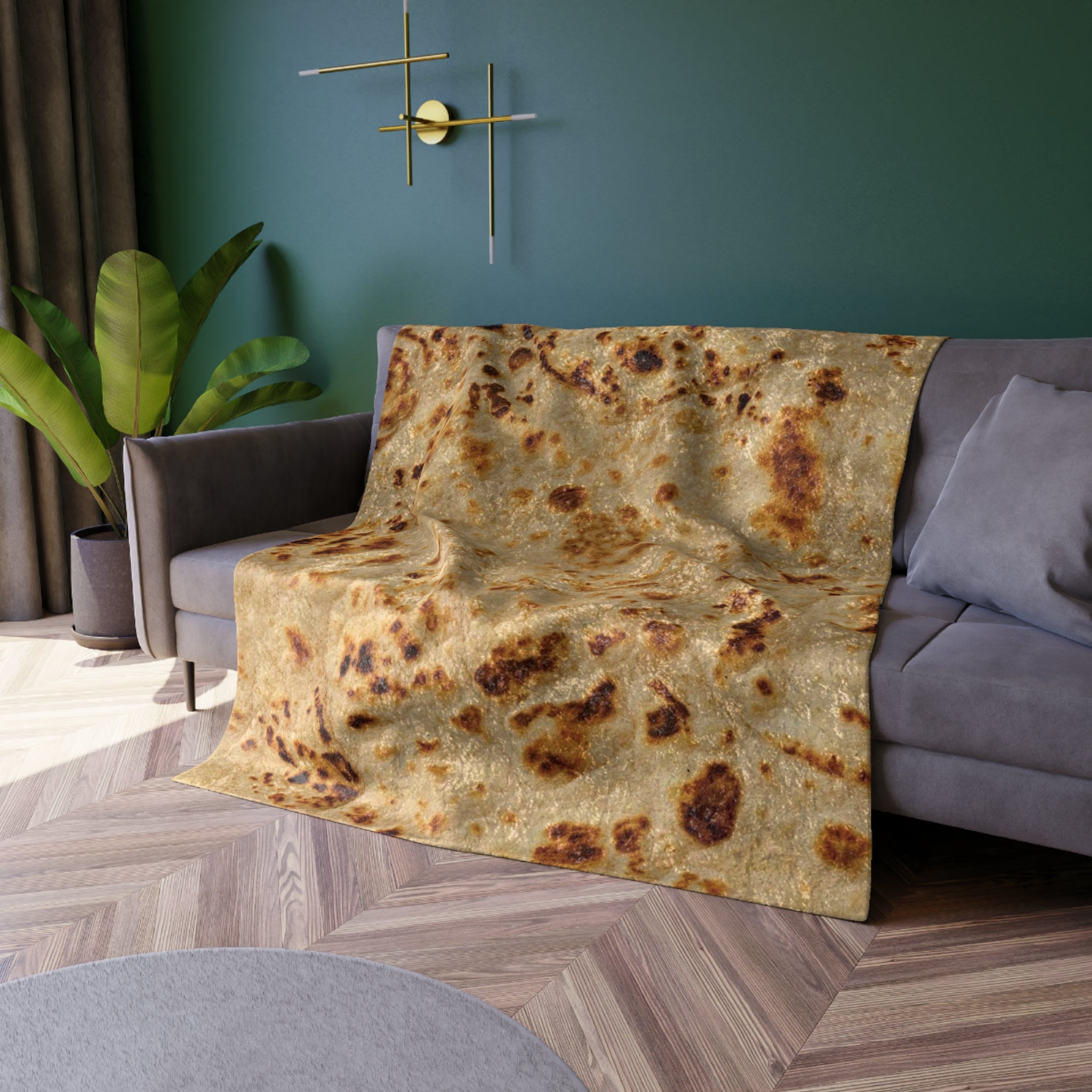 Crushed Velvet Blanket | Cozy Golden Tortilla Print Throw Blanket