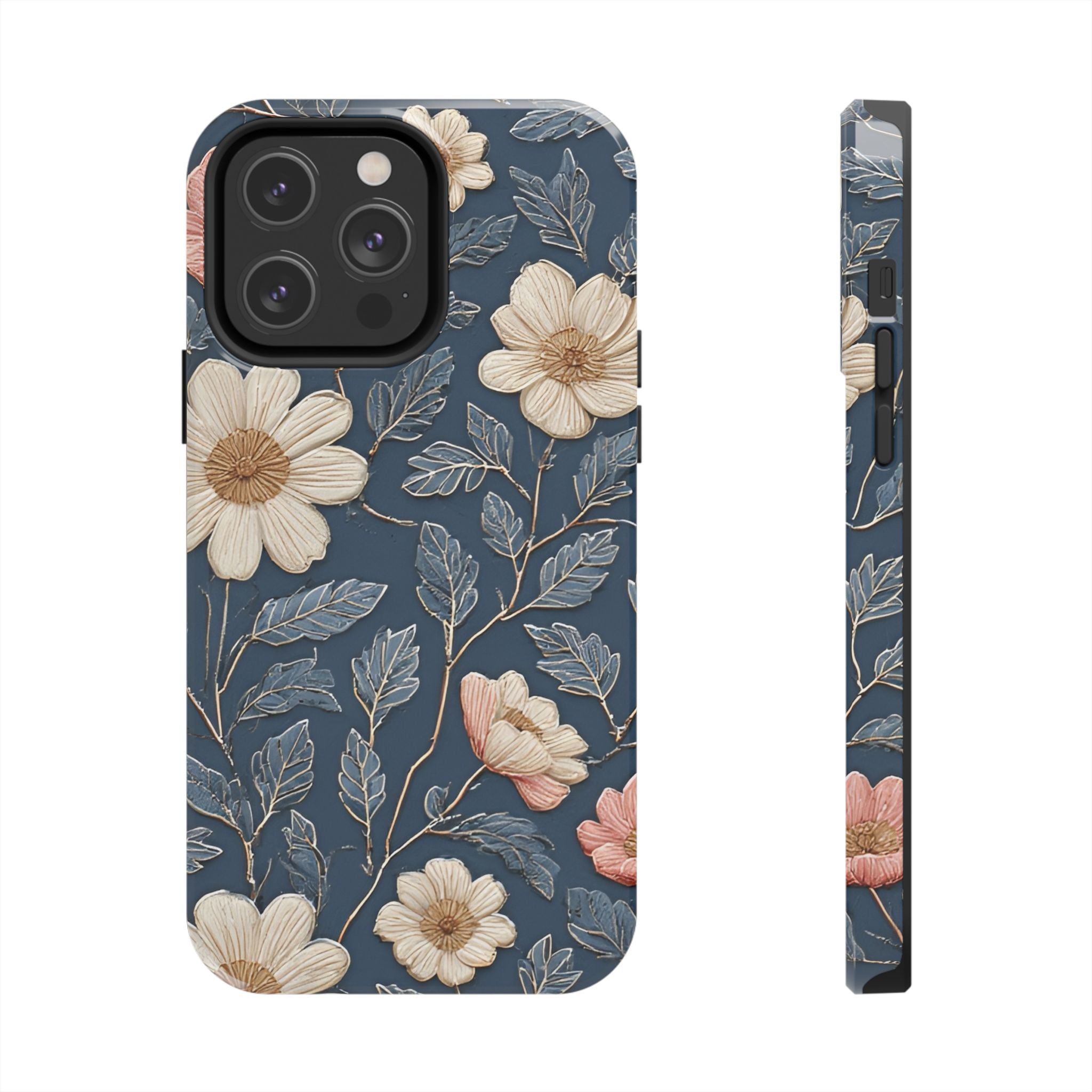 Floral Tough Phone Case — Vintage Blue Daisy Protective Cover
