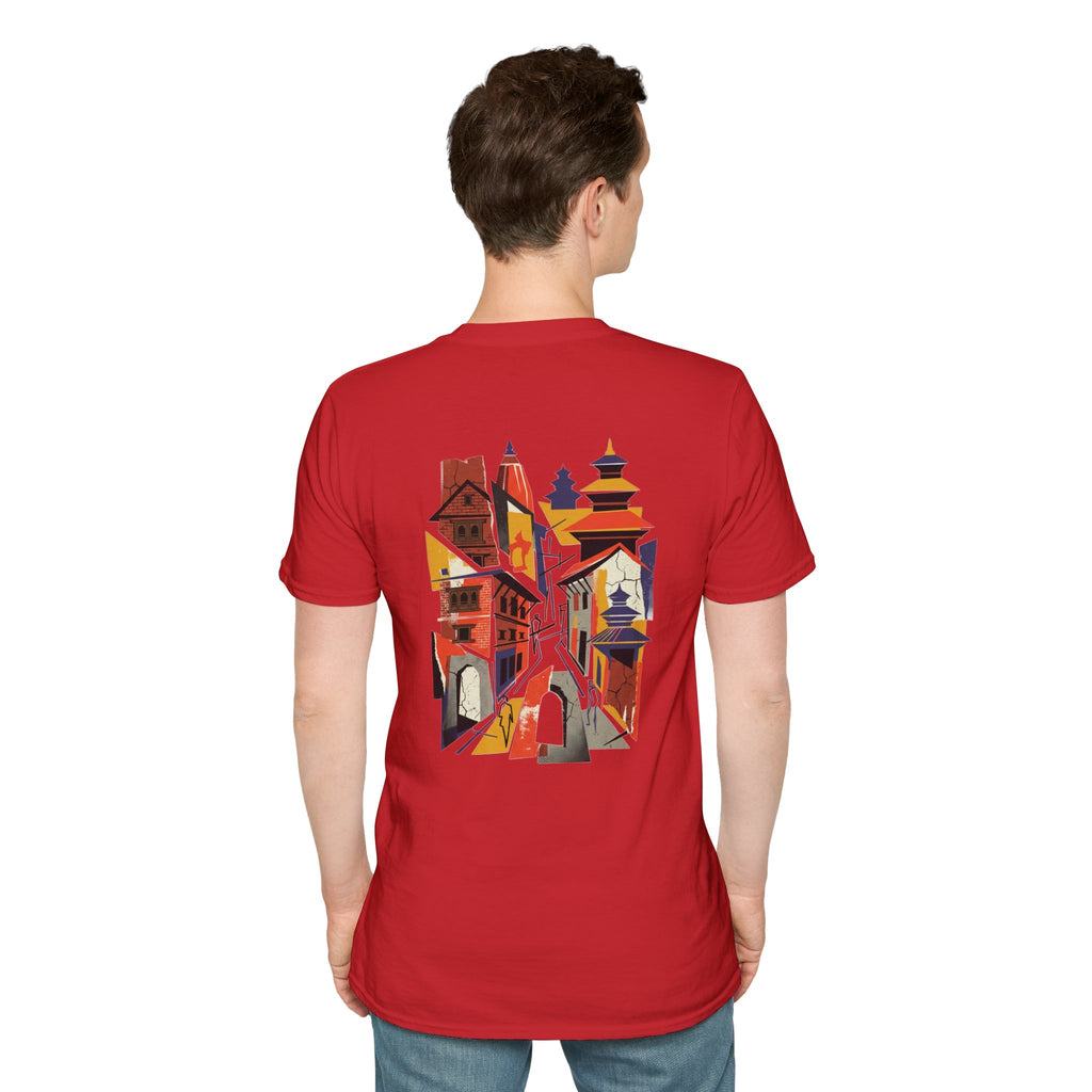 Nepal Street Scene T-Shirt — Colorful Kathmandu Illustration Tee
