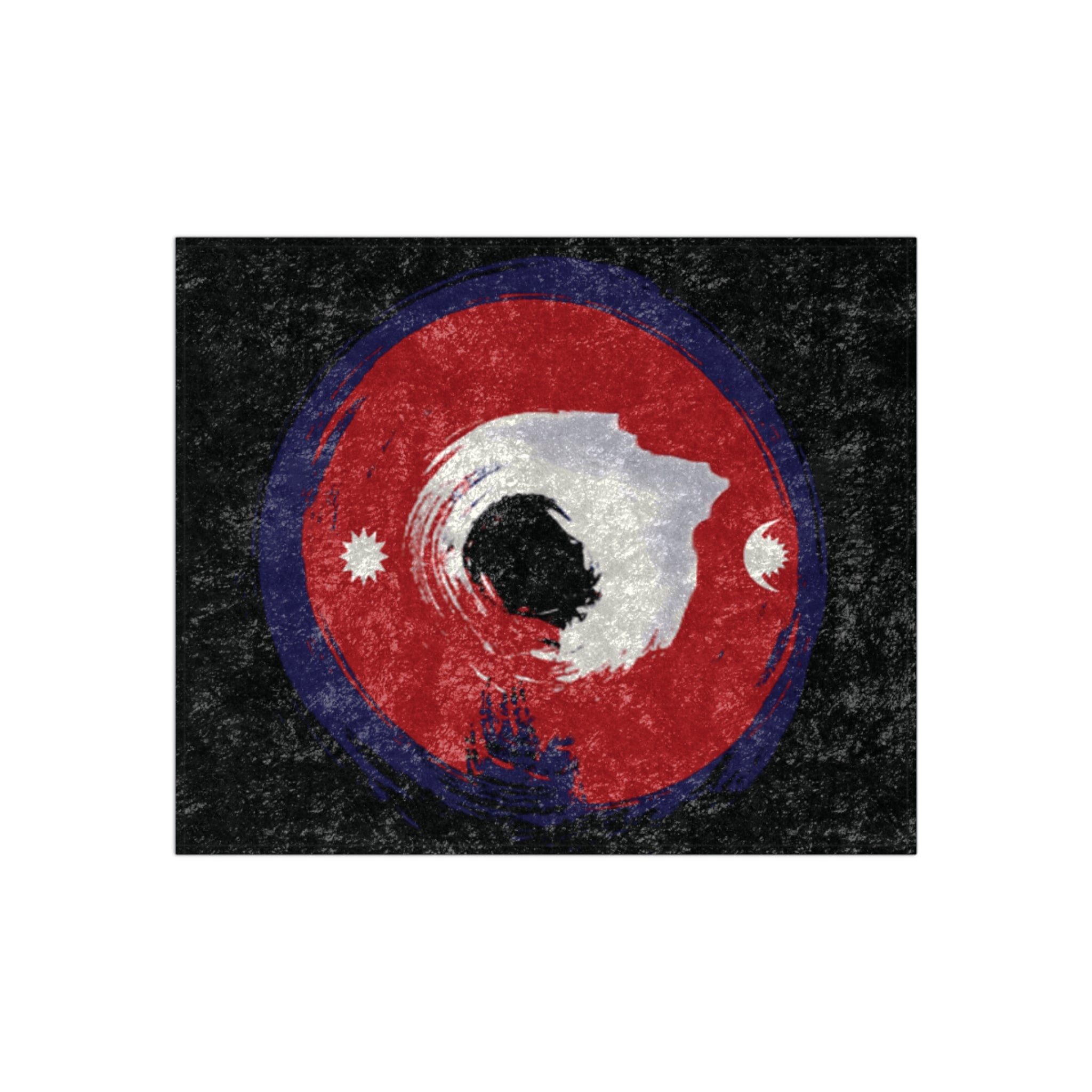 Crushed Velvet Blanket — Distressed Nepal Flag Circle Design, Soft Cozy Throw