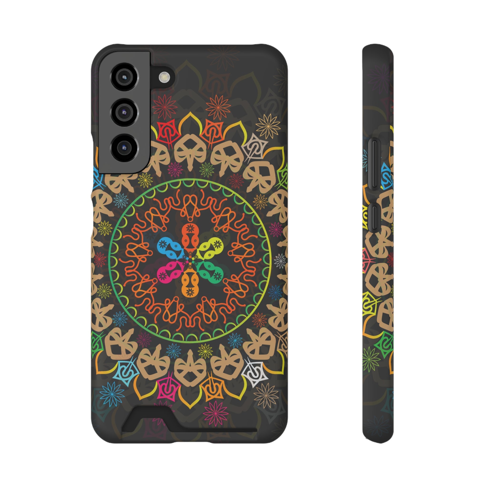 Colorful Mandala Phone Case with Card Holder, Bohemian Phone Accessory, Gift for Him/Her, Vibrant Smartphone Case, Artistic Phone Cover