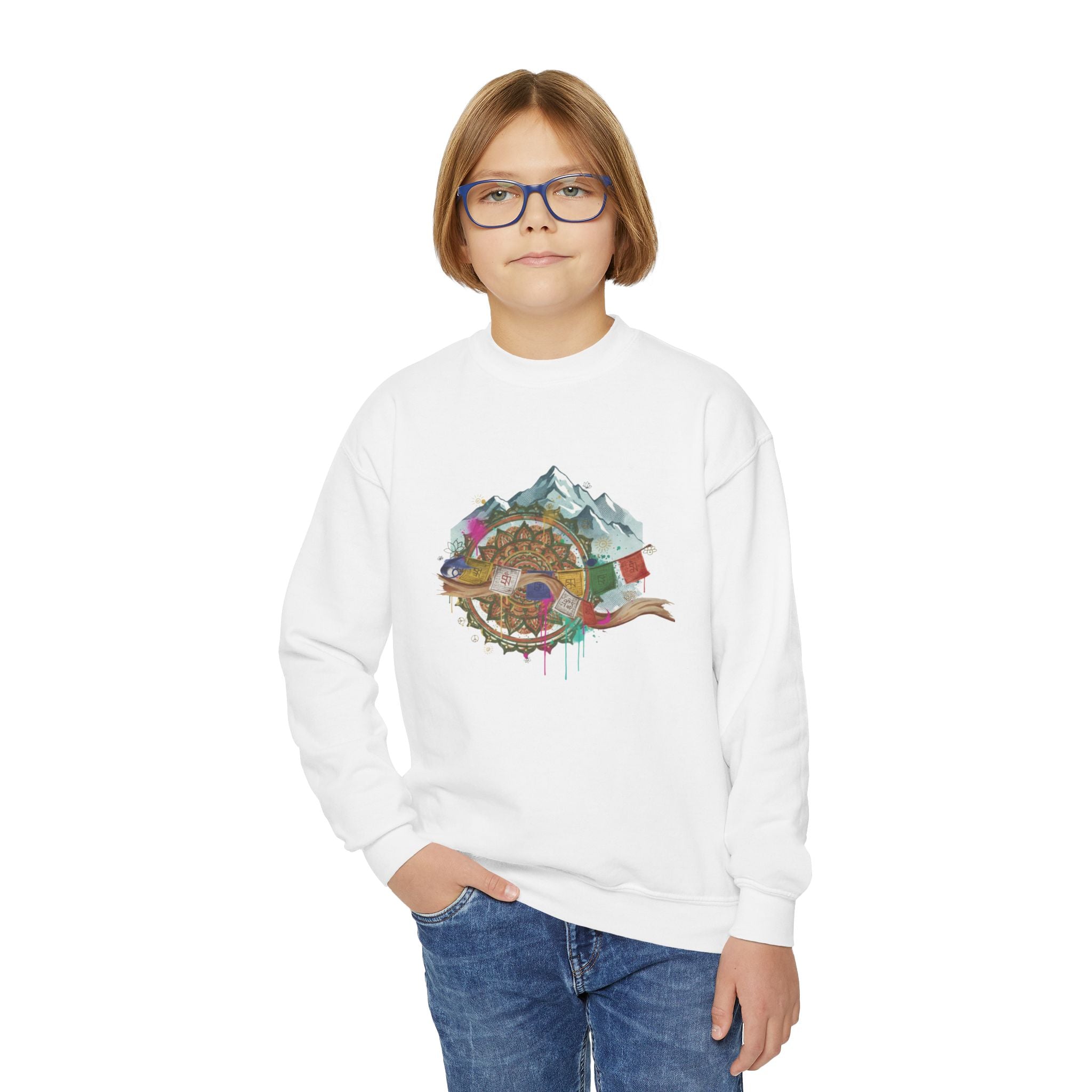 Youth Sweatshirt - Colorful Mountain Adventure Turtle Graphic Crewneck