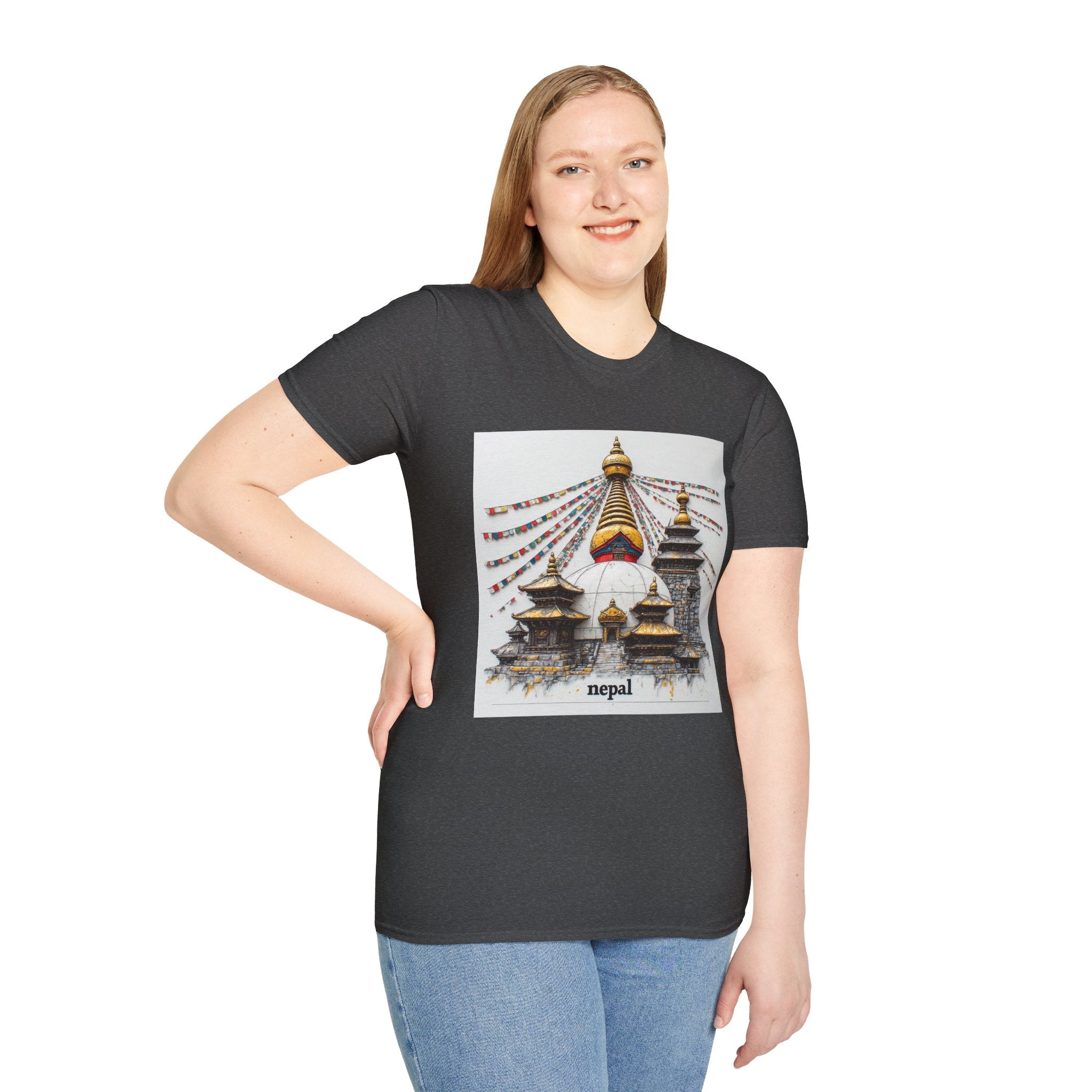 Nepal Temple Graphic T-Shirt — Boudhanath Stupa Prayer Flags Travel Tee