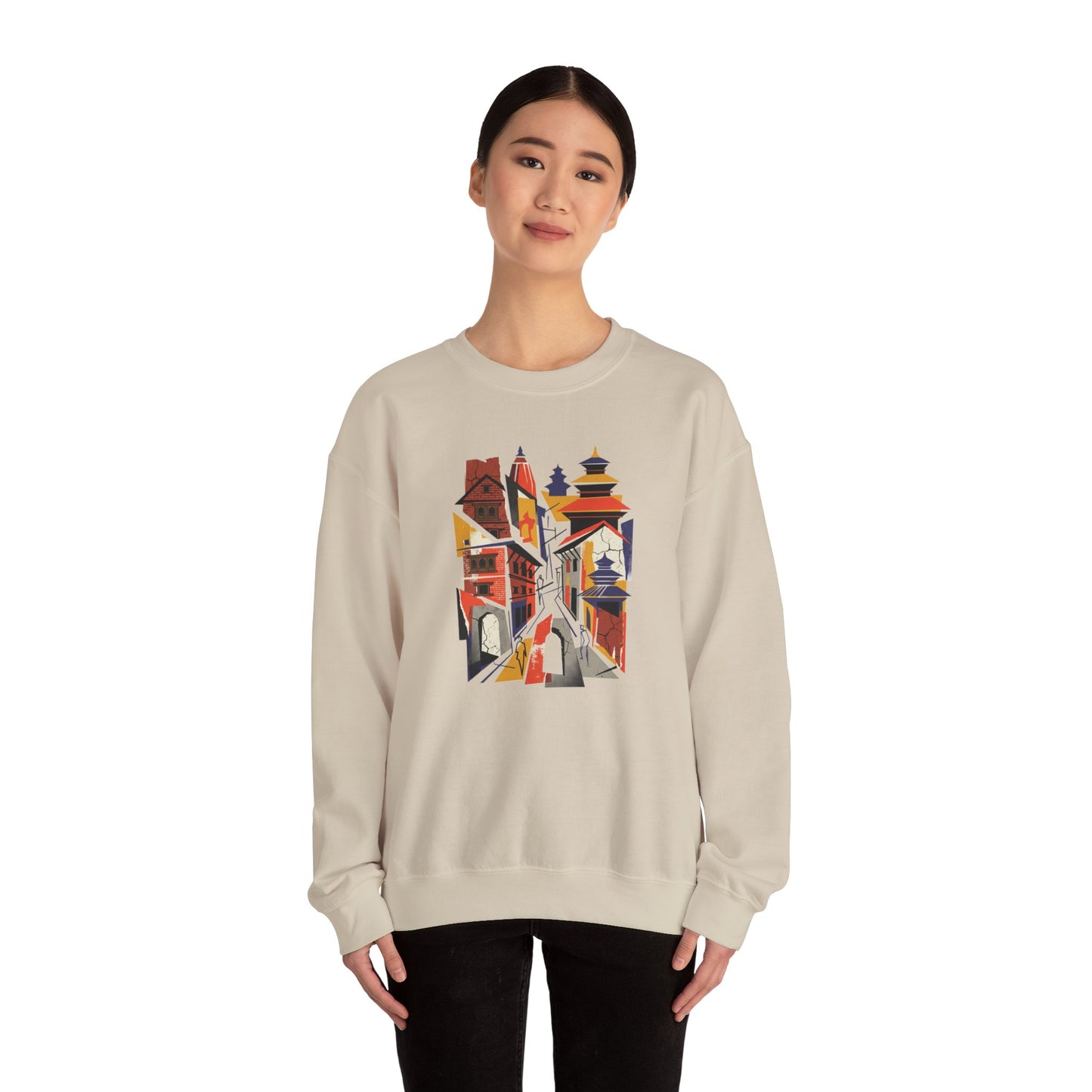 Crewneck Sweatshirt — Abstract Cityscape Graphic (Colorful Architectural Illustration)