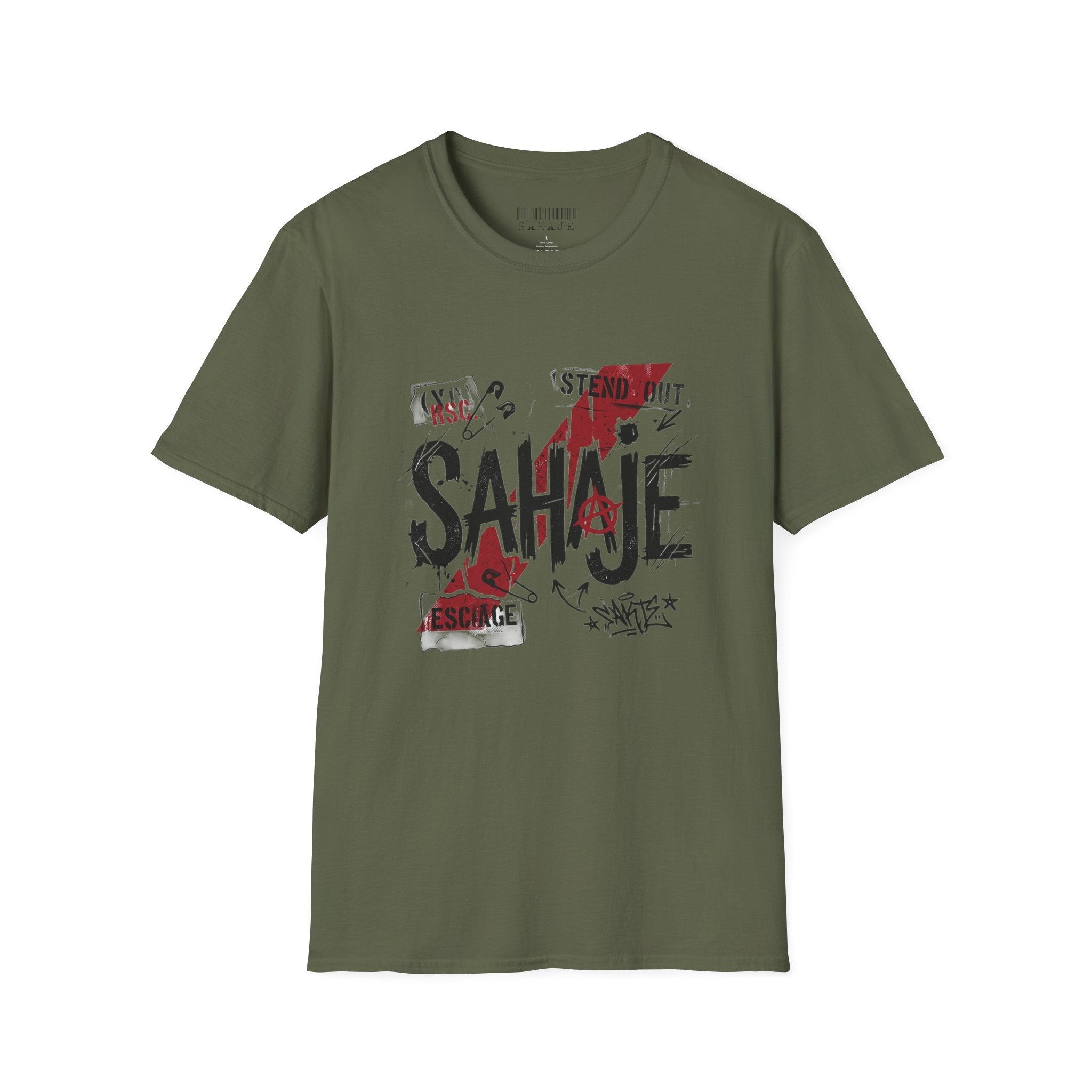 Sahajé Graphic T-Shirt — Bold Streetwear Tee with Red Slash Design