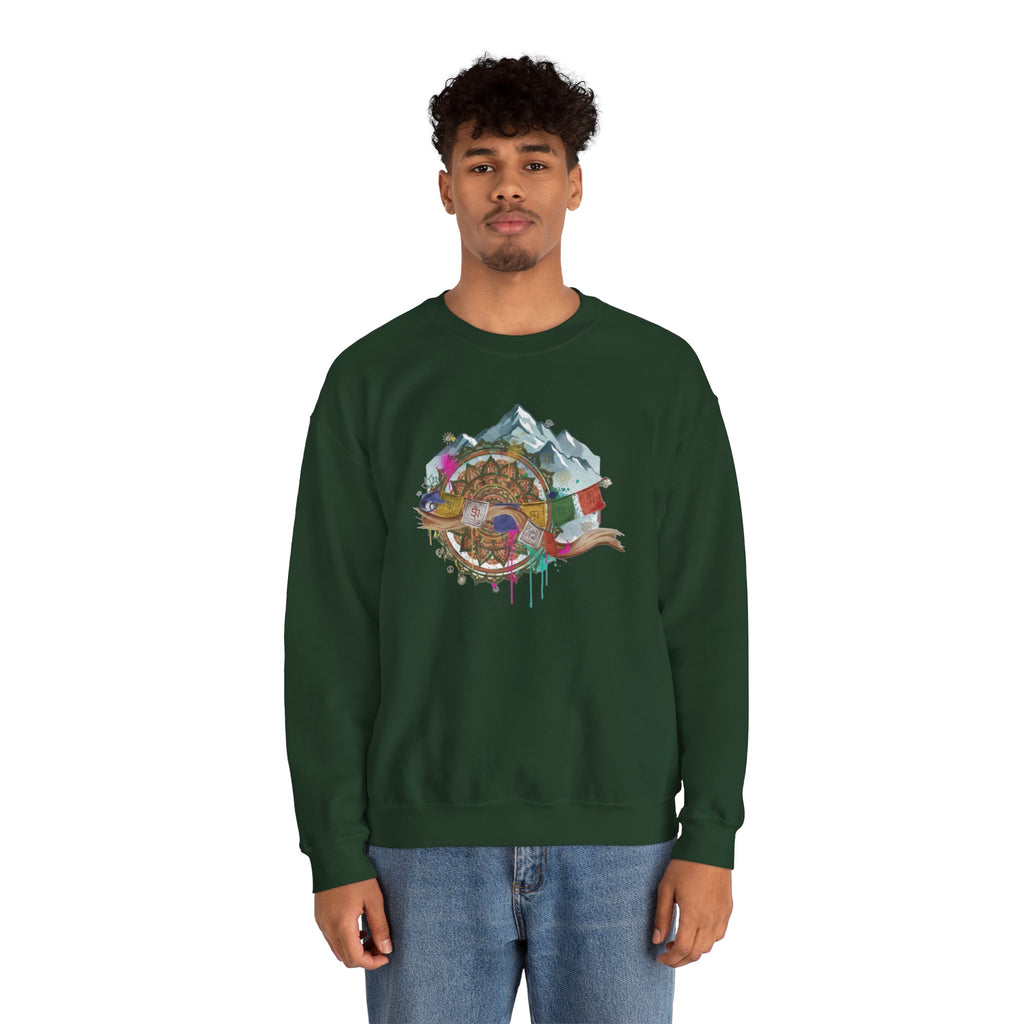 Adventure Mountain Crewneck Sweatshirt — Colorful Hiking Compass & Peaks Design