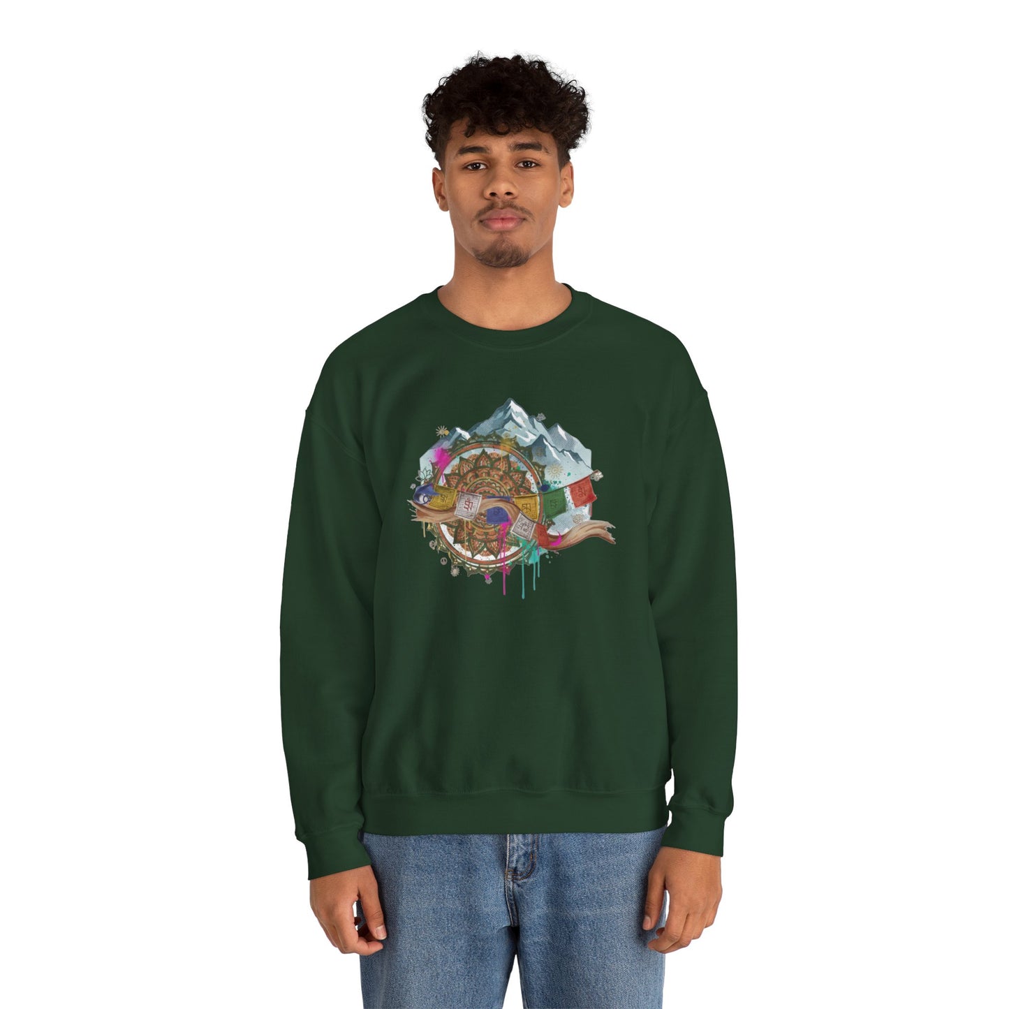Adventure Mountain Crewneck Sweatshirt — Colorful Hiking Compass & Peaks Design