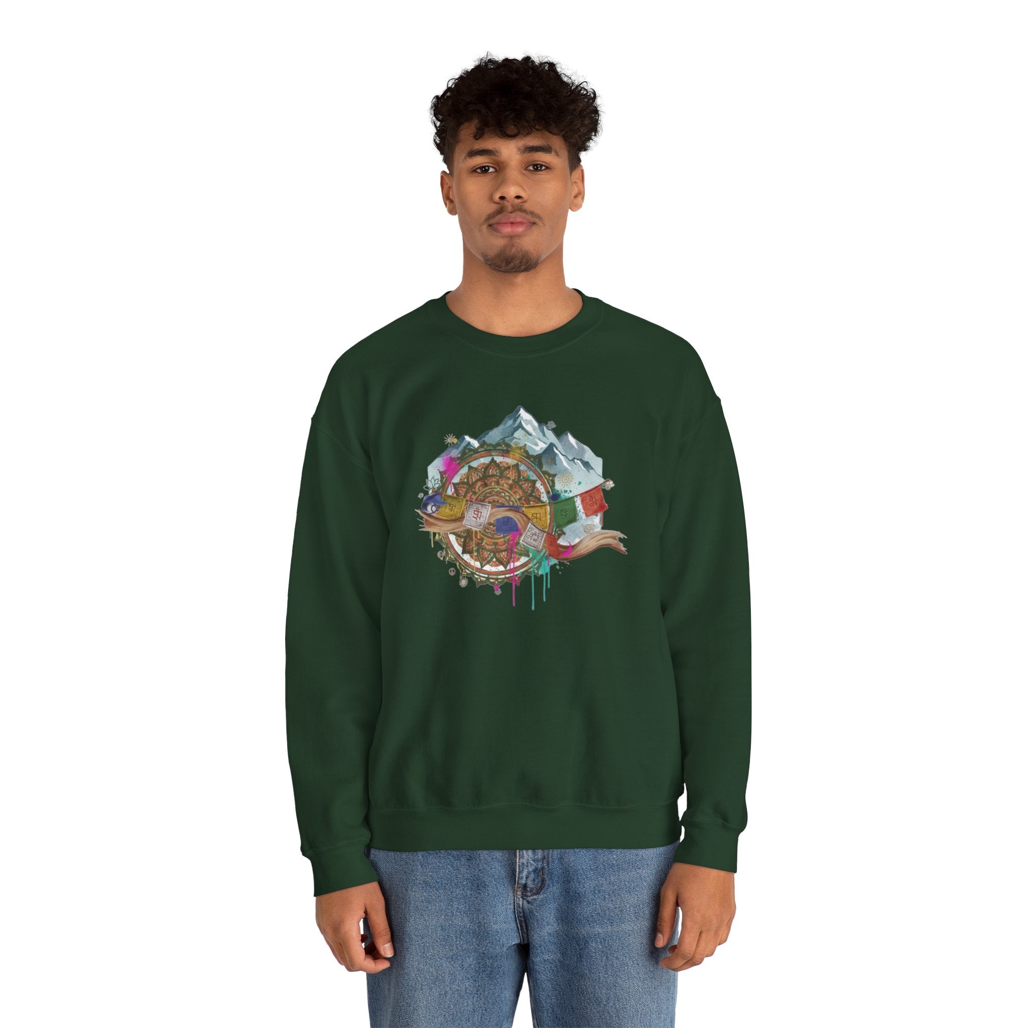 Adventure Mountain Crewneck Sweatshirt — Colorful Hiking Compass & Peaks Design
