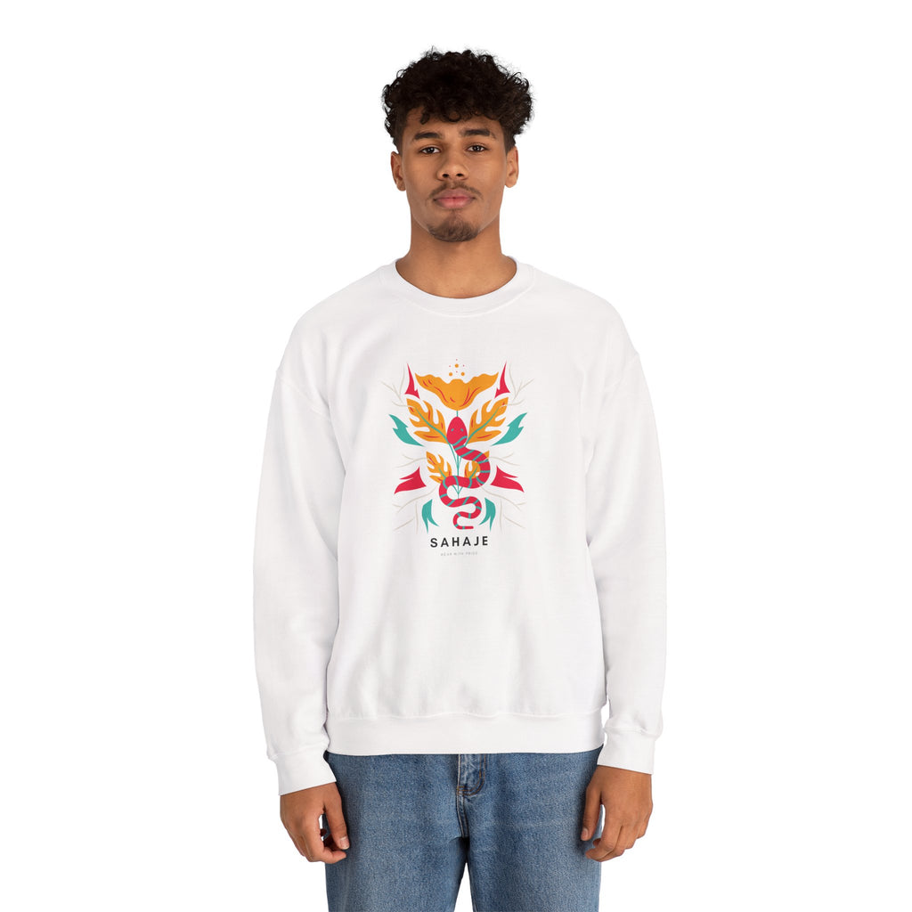 Sahajé Floral Snake Crewneck Sweatshirt — Colorful Botanical Serpent Graphic