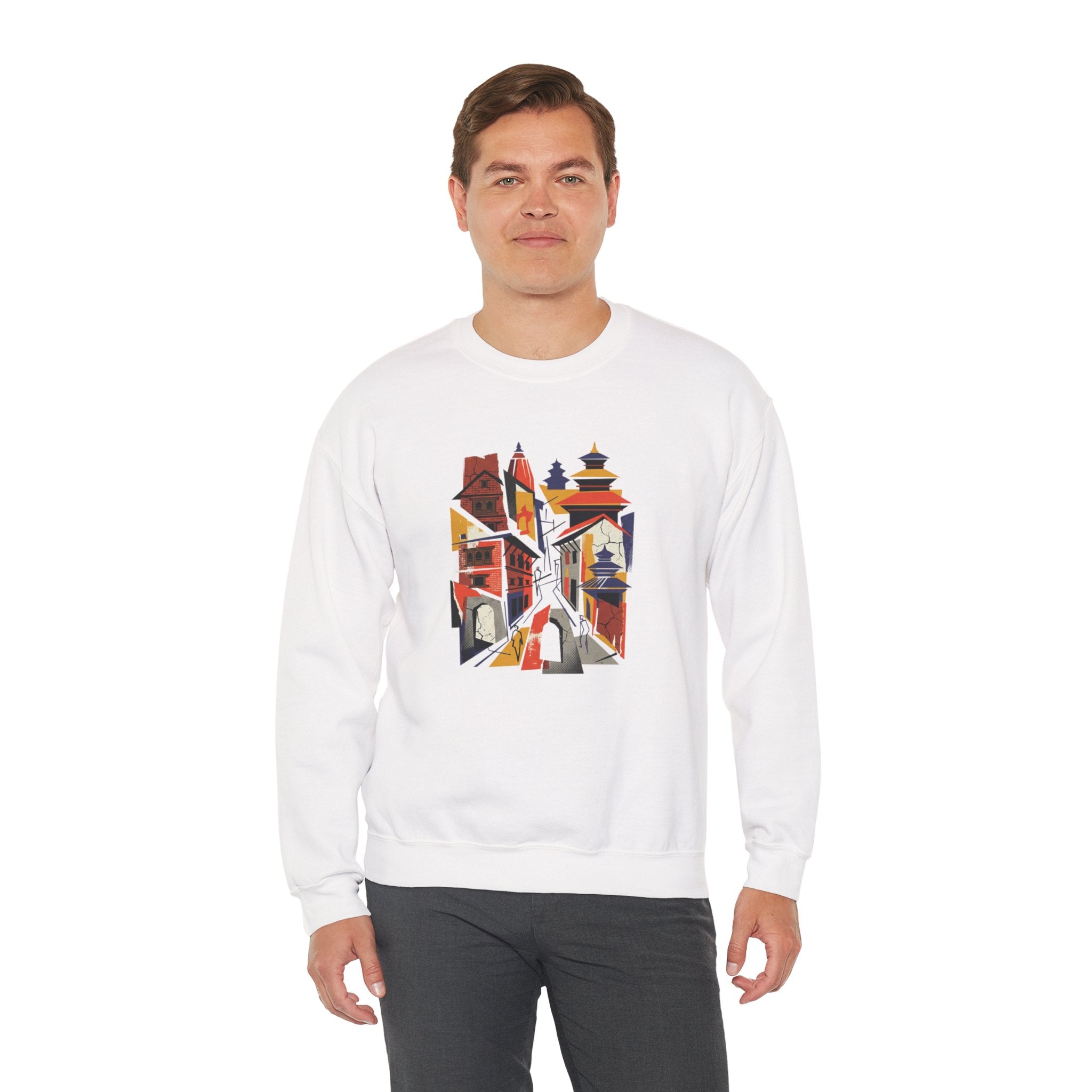Architectural Cityscape Crewneck Sweatshirt — Abstract Urban Alley Art