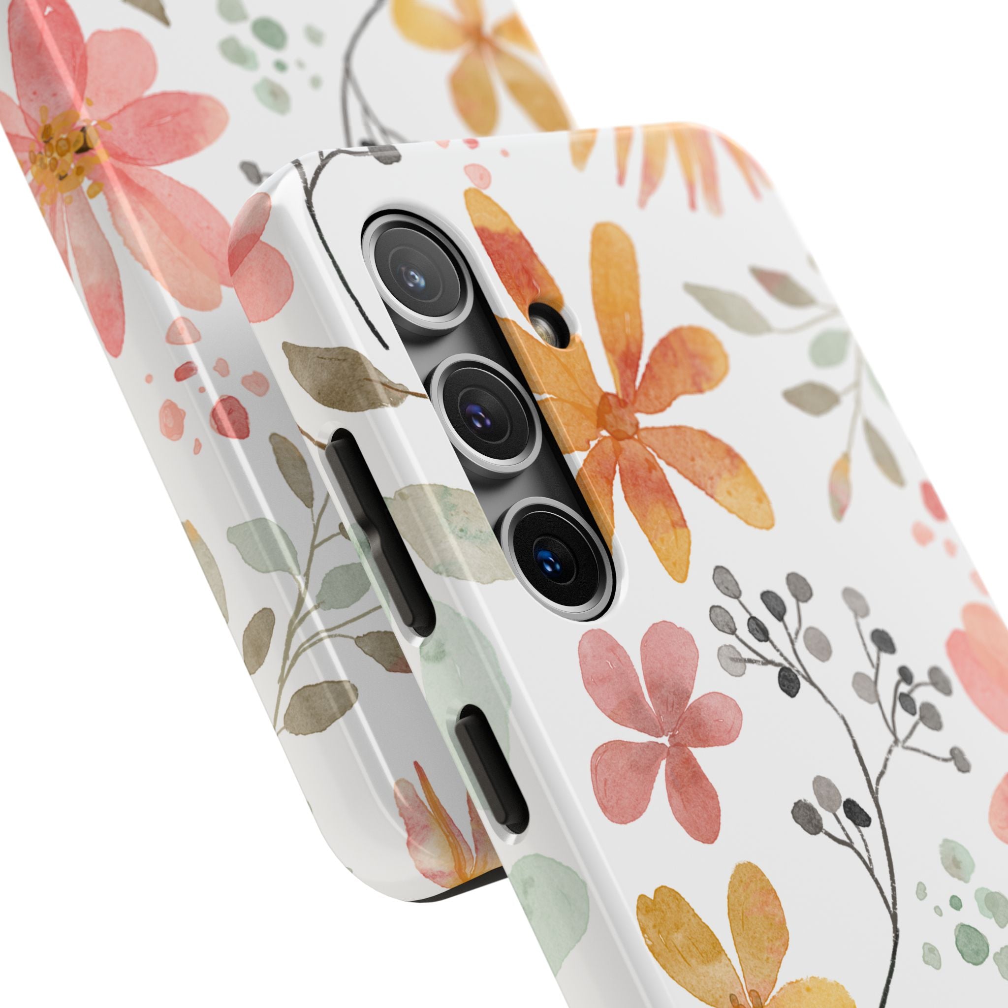 Floral Watercolor Tough Phone Case — Pink & Peach Botanical Protection