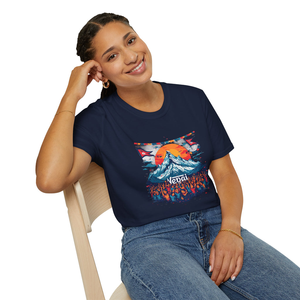 Nepal Mountain Sunrise T-Shirt — Retro Trekking Graphic Tee