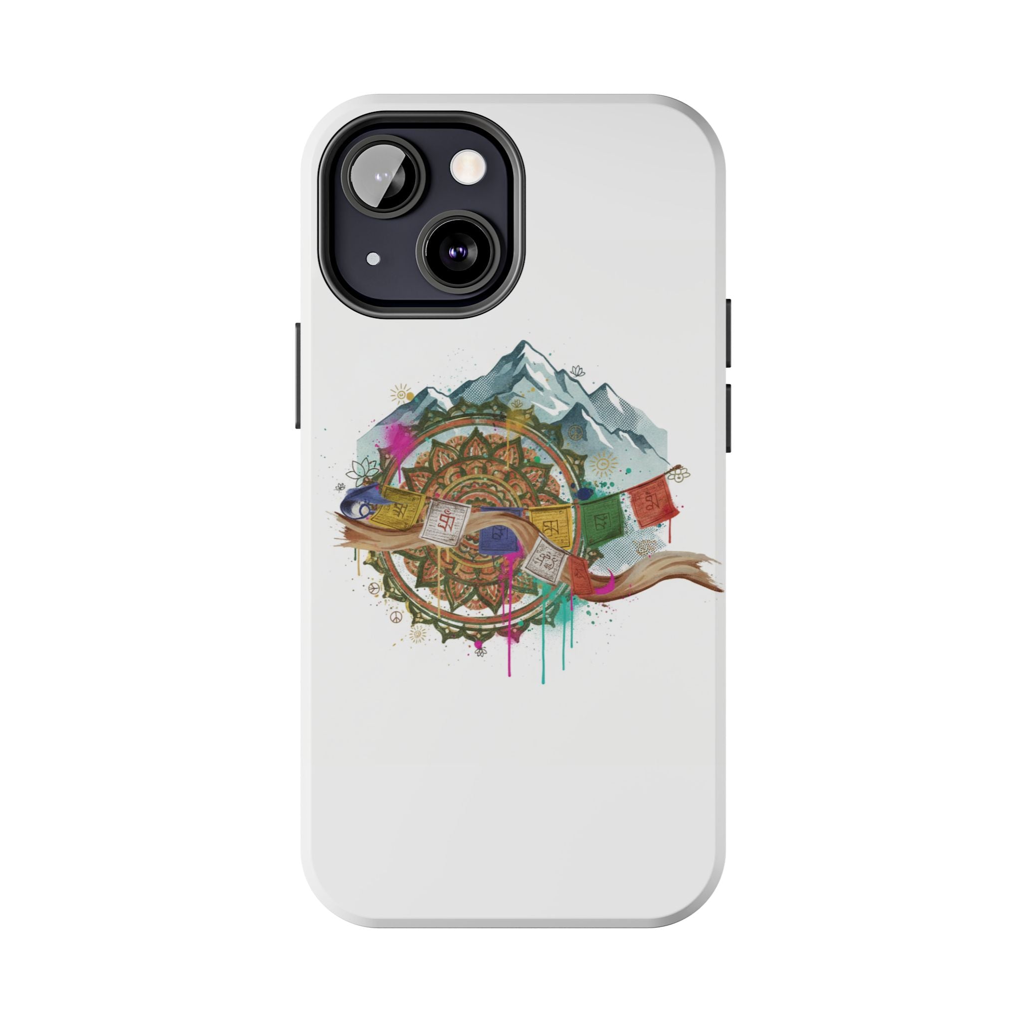 Mountain Compass Tough Phone Case with Prayer Flags & Fish Design