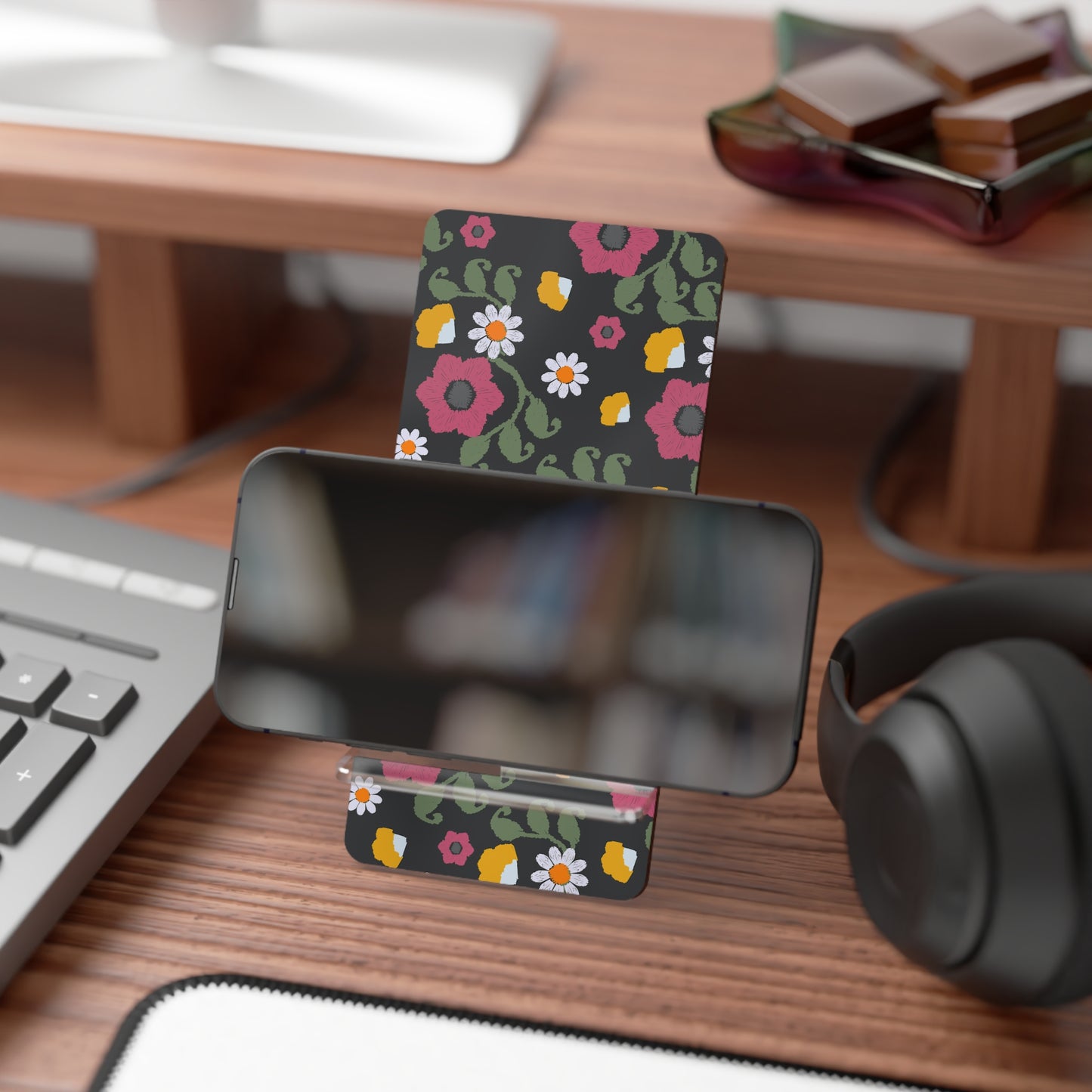 Floral Mobile Display Stand, Phone Holder for Desk, Cute Tech Accessory, Home Office Decor, Gift for Her, Phone Stand