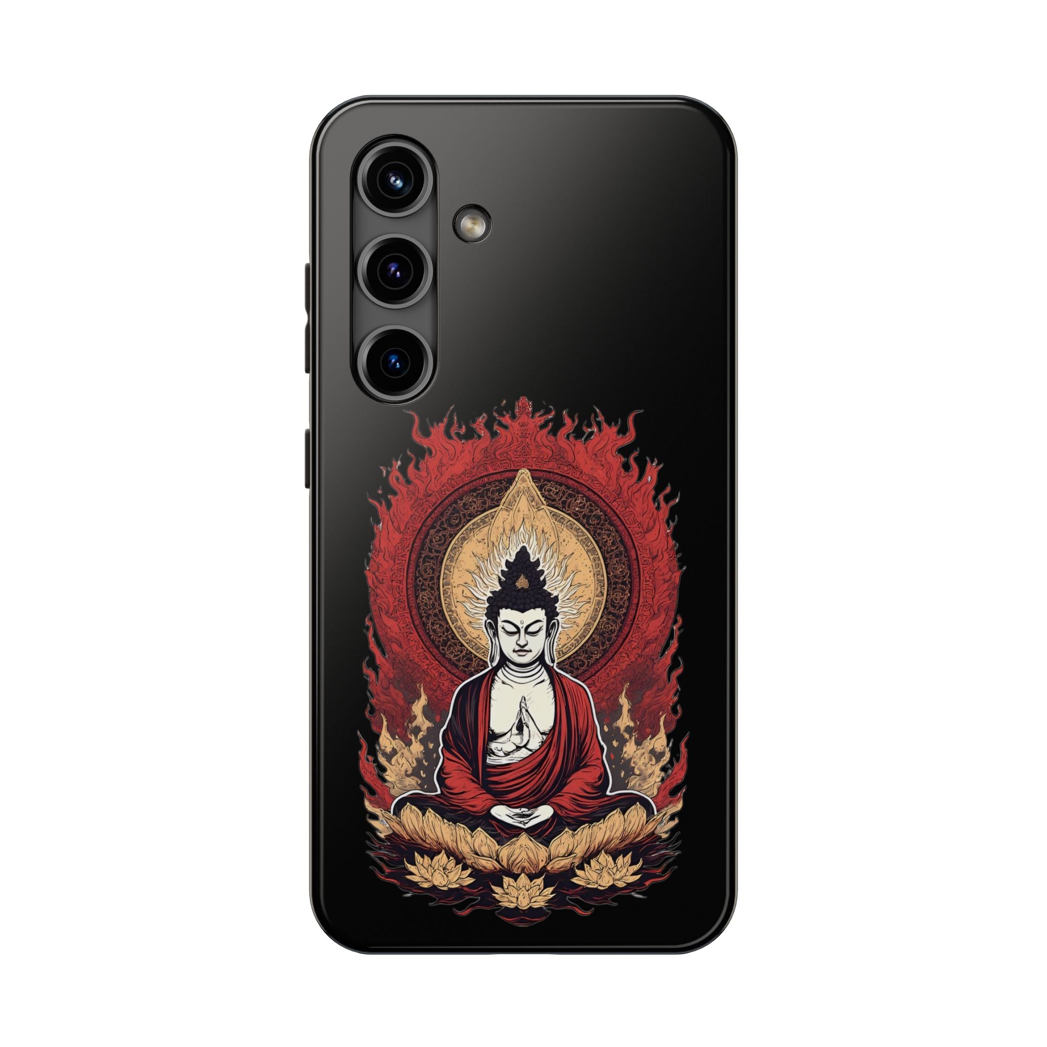 Buddha Meditation Tough Phone Case — Flame Halo Lotus Spiritual Protective Cover
