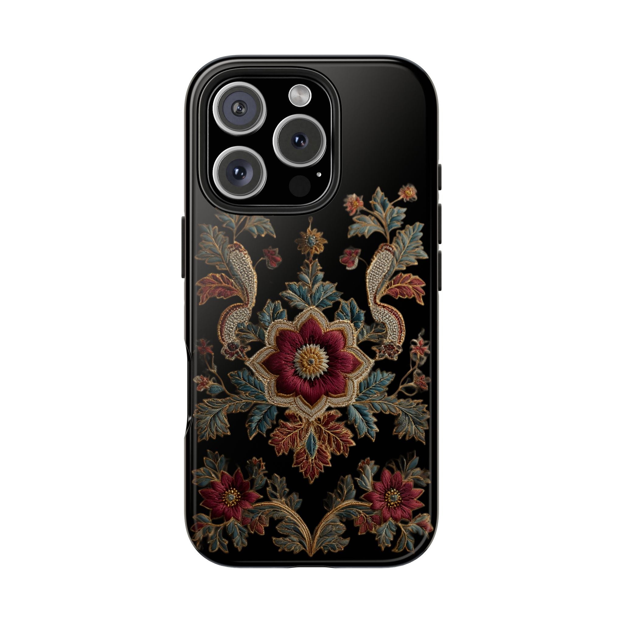 Floral Embroidered Tough Phone Case — Vintage Boho Protective Cover