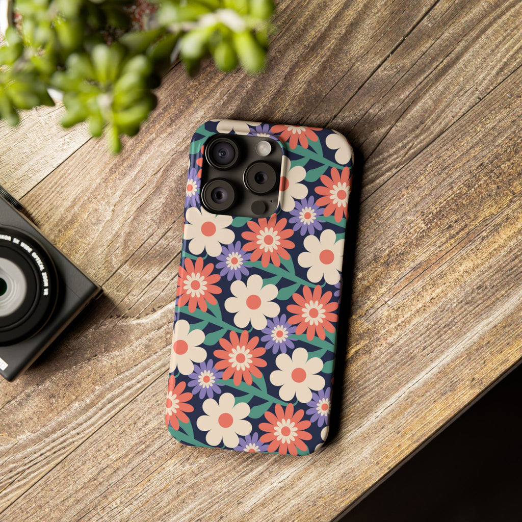 Floral Retro Slim Phone Case – Navy Ditsy Flowers