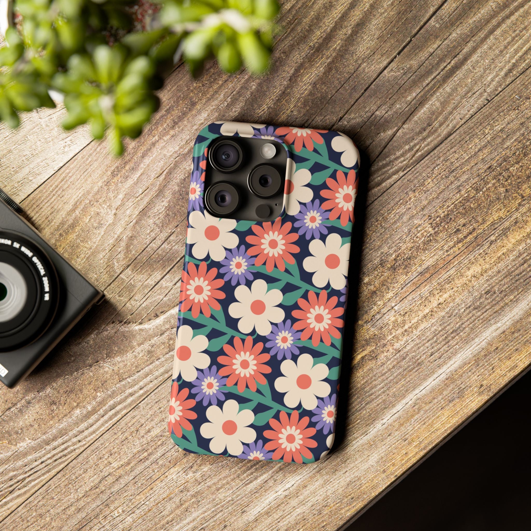 Floral Retro Slim Phone Case – Navy Ditsy Flowers