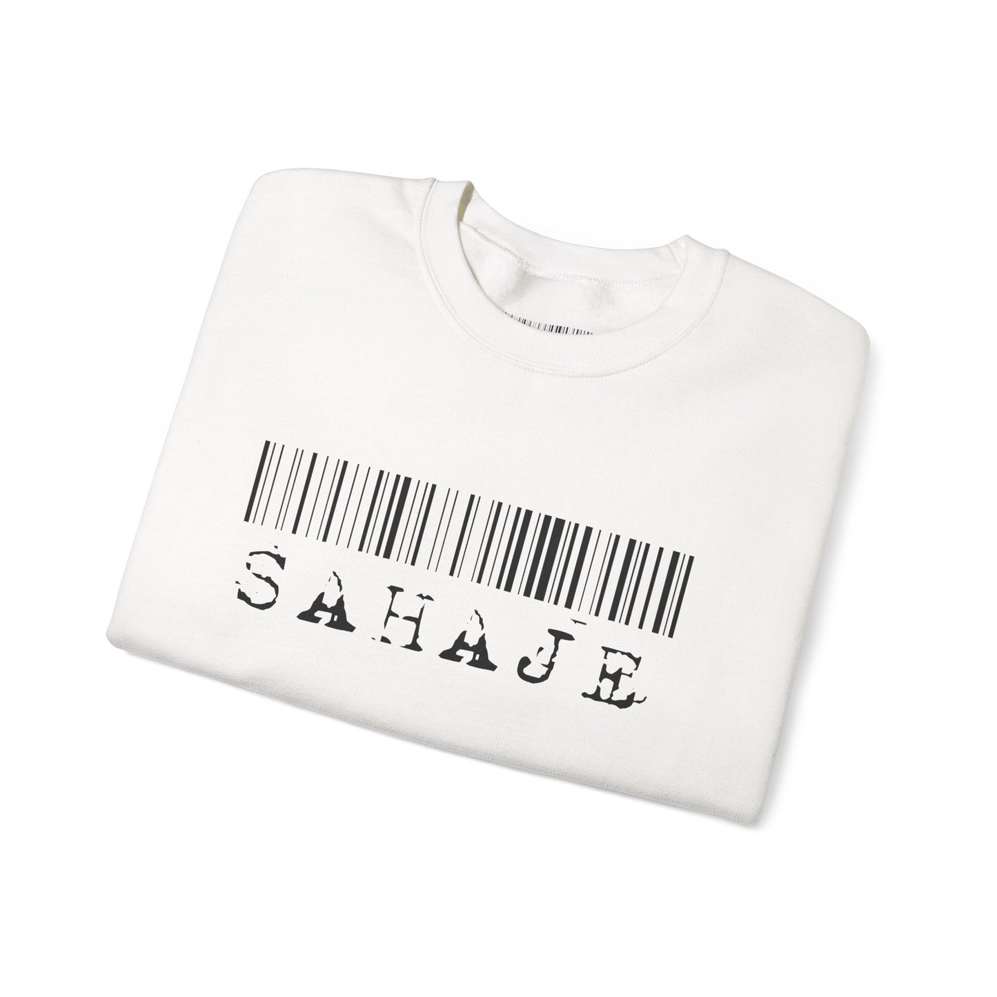 Sahaje Barcode Crewneck Sweatshirt — Minimalist White Graphic Pullover