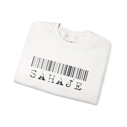 Sahaje Barcode Crewneck Sweatshirt — Minimalist White Graphic Pullover