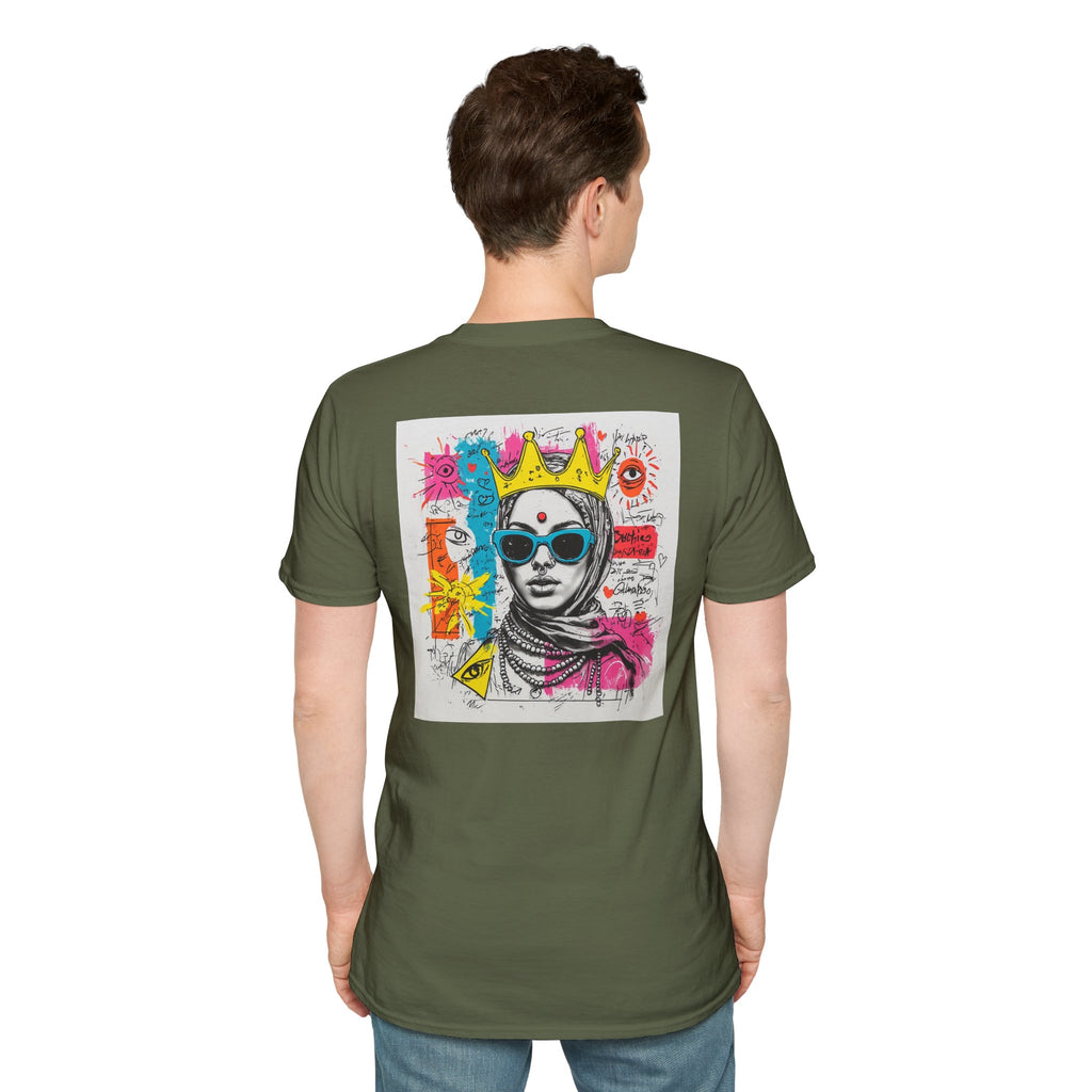 Street Art Portrait T-Shirt — Colorful Crowned Woman Graphic Tee