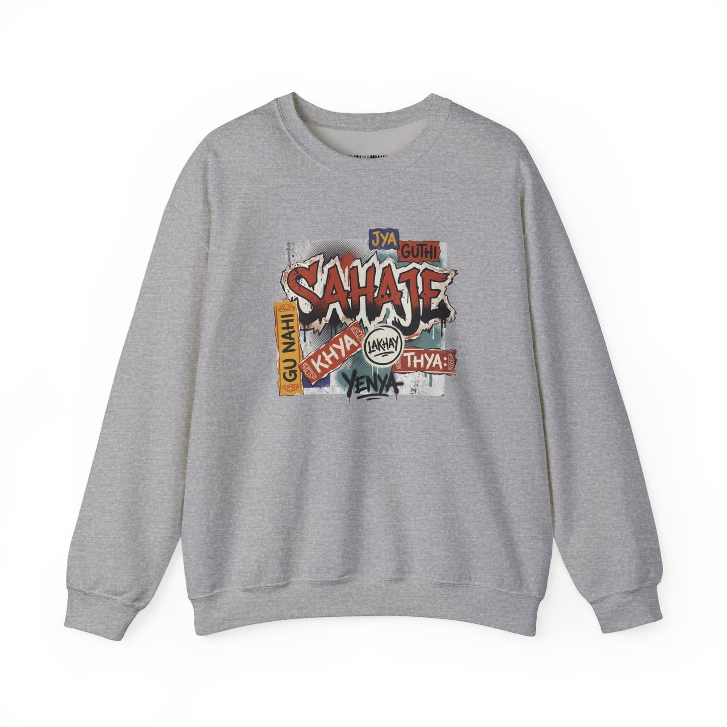 Crewneck Sweatshirt — 'Sahaje' Vintage Sticker Collage Graphic