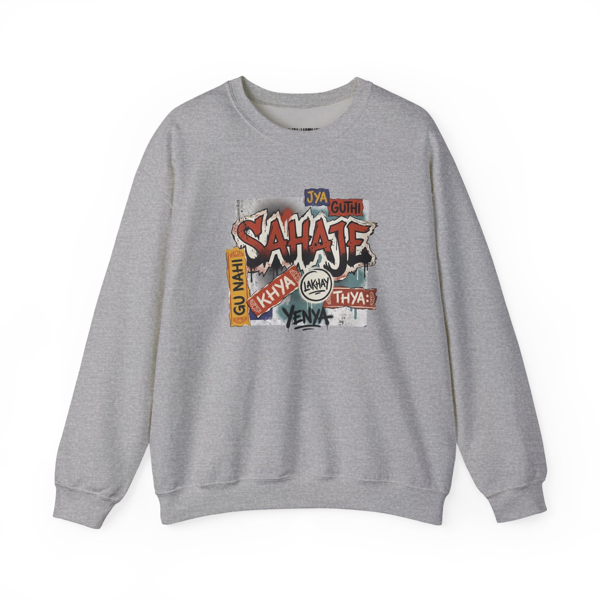 Crewneck Sweatshirt — 'Sahaje' Vintage Sticker Collage Graphic