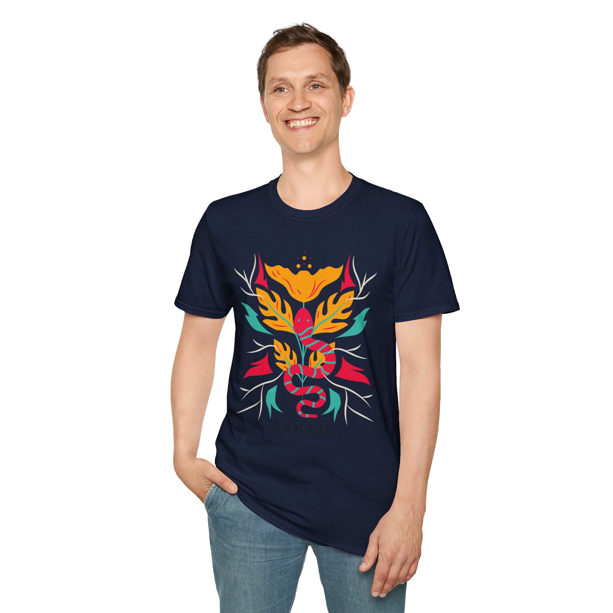 Sahaje Floral Snake Graphic T‑Shirt — Colorful Botanical Serpent Tee