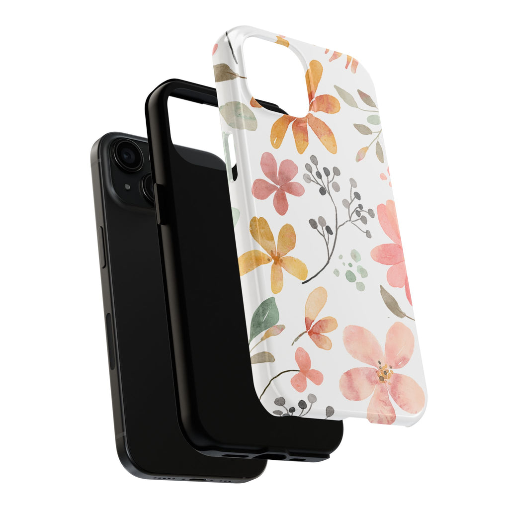Floral Watercolor Tough Phone Case — Pink & Peach Botanical Protection