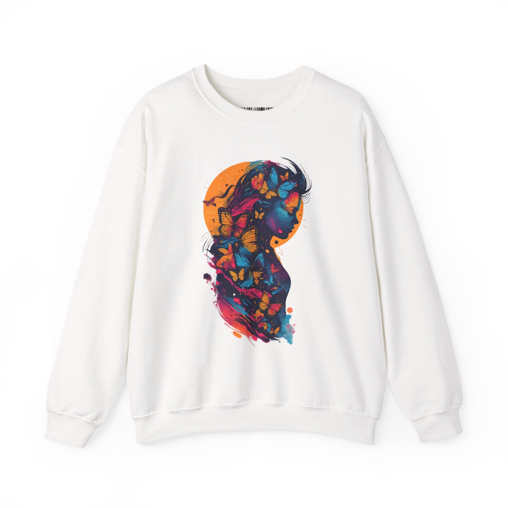 Butterfly Silhouette Crewneck Sweatshirt — Colorful Butterfly Profile Graphic
