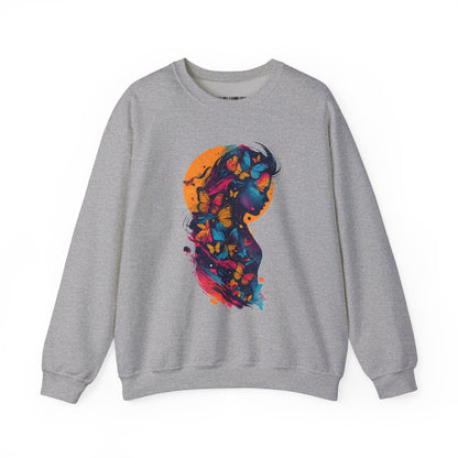 Butterfly Silhouette Crewneck Sweatshirt — Colorful Butterfly Profile Graphic