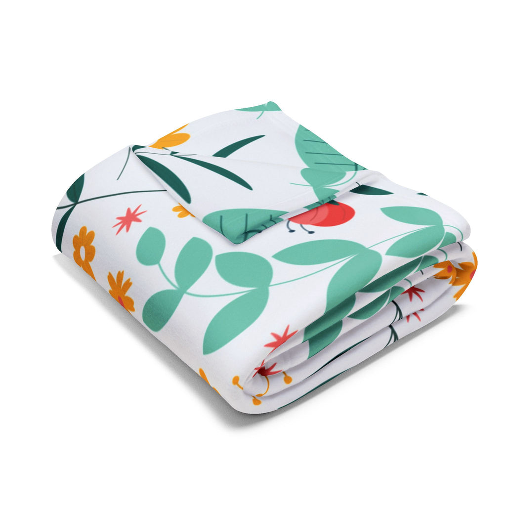 Floral Fleece Blanket — Colorful Retro Flower Pattern Cozy Throw