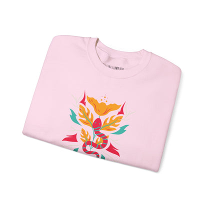 Sahajé Floral Snake Crewneck Sweatshirt — Colorful Botanical Serpent Graphic