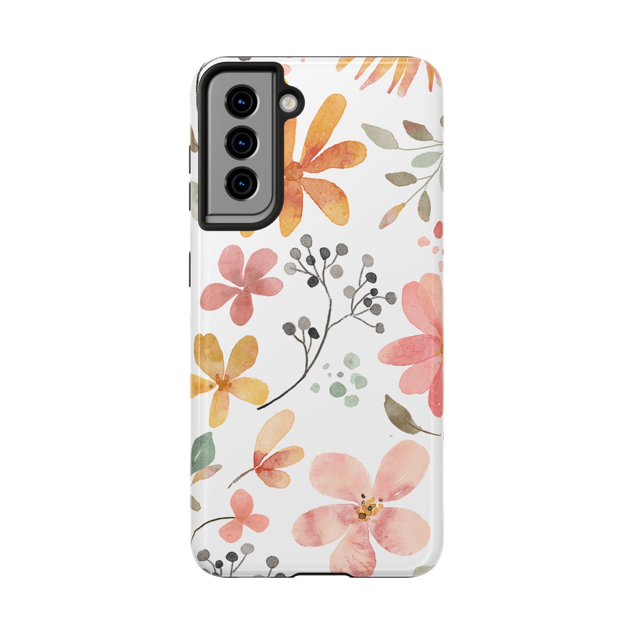 Floral Watercolor Tough Phone Case — Pink & Peach Botanical Protection