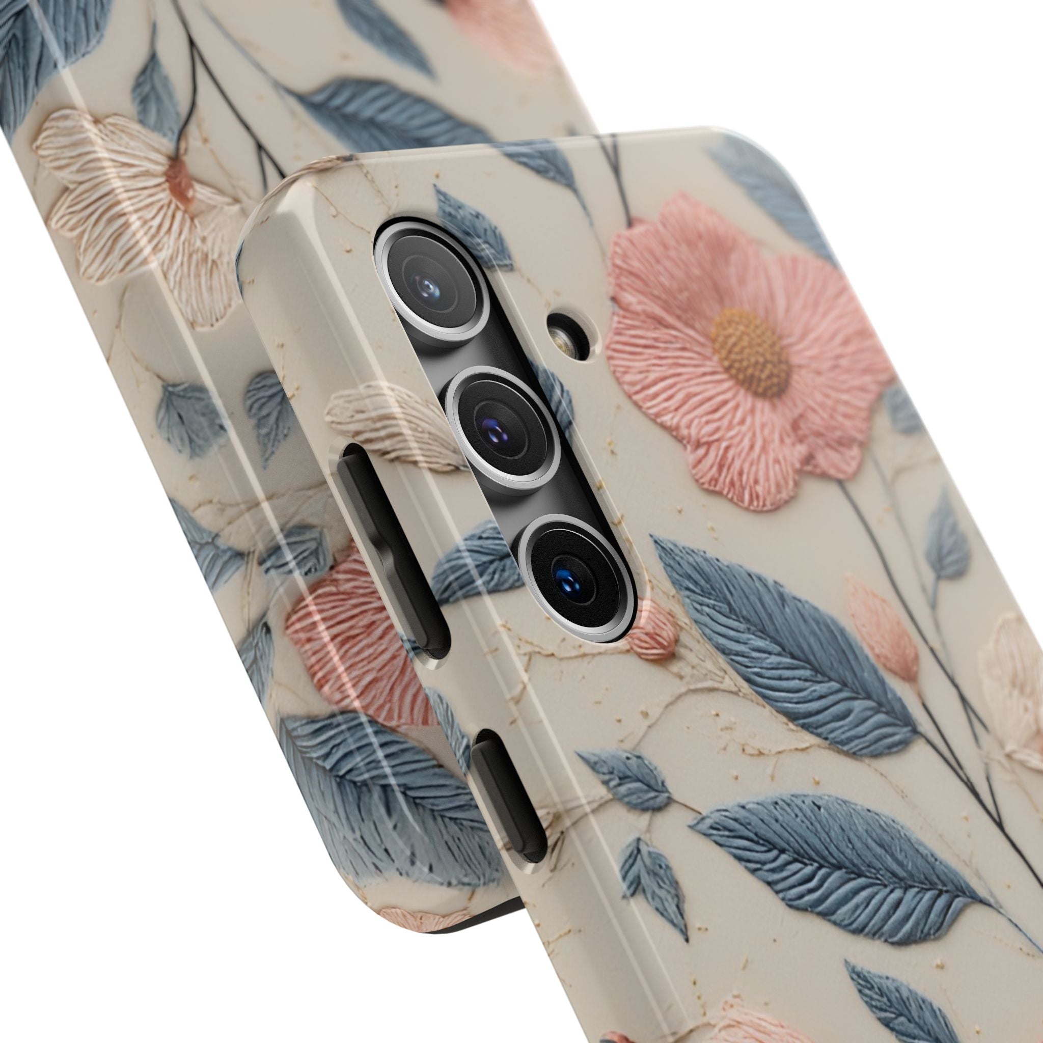Floral Embroidered Tough Phone Case — Pink Blossom Protective Phone Cover