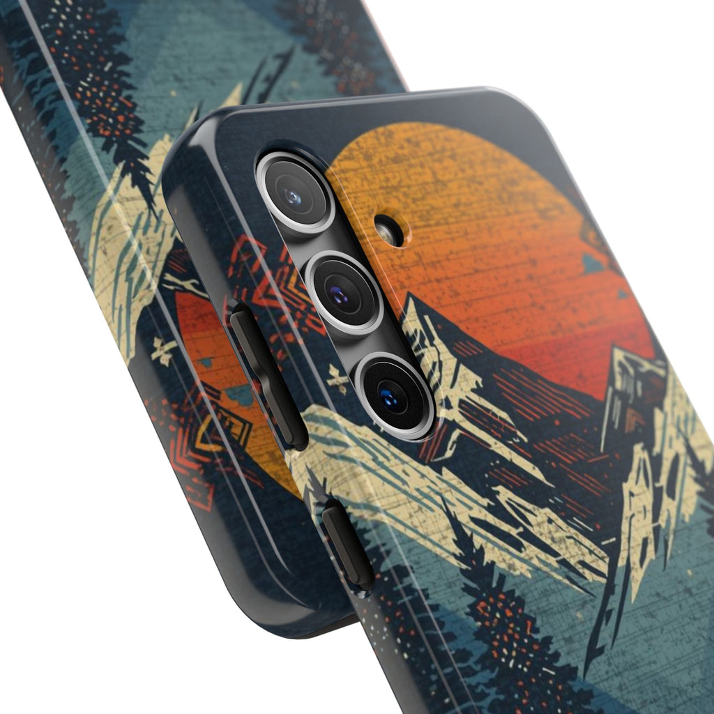 Tough Phone Case — Retro Mountain Sunset Design