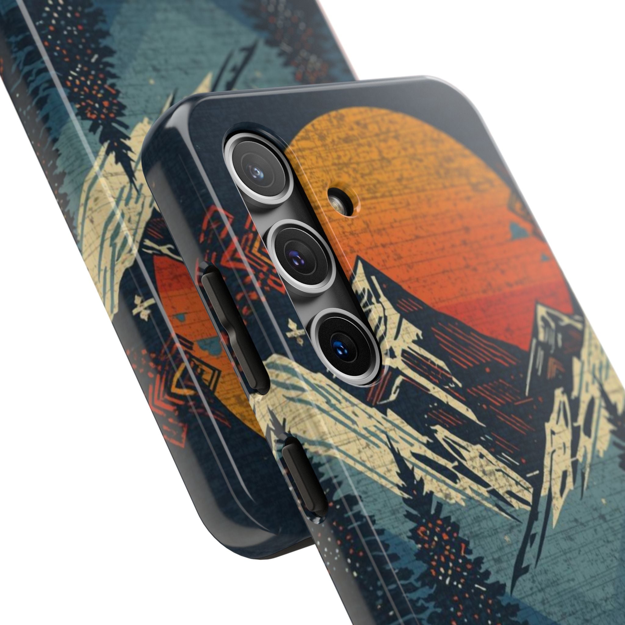 Tough Phone Case — Retro Mountain Sunset Design