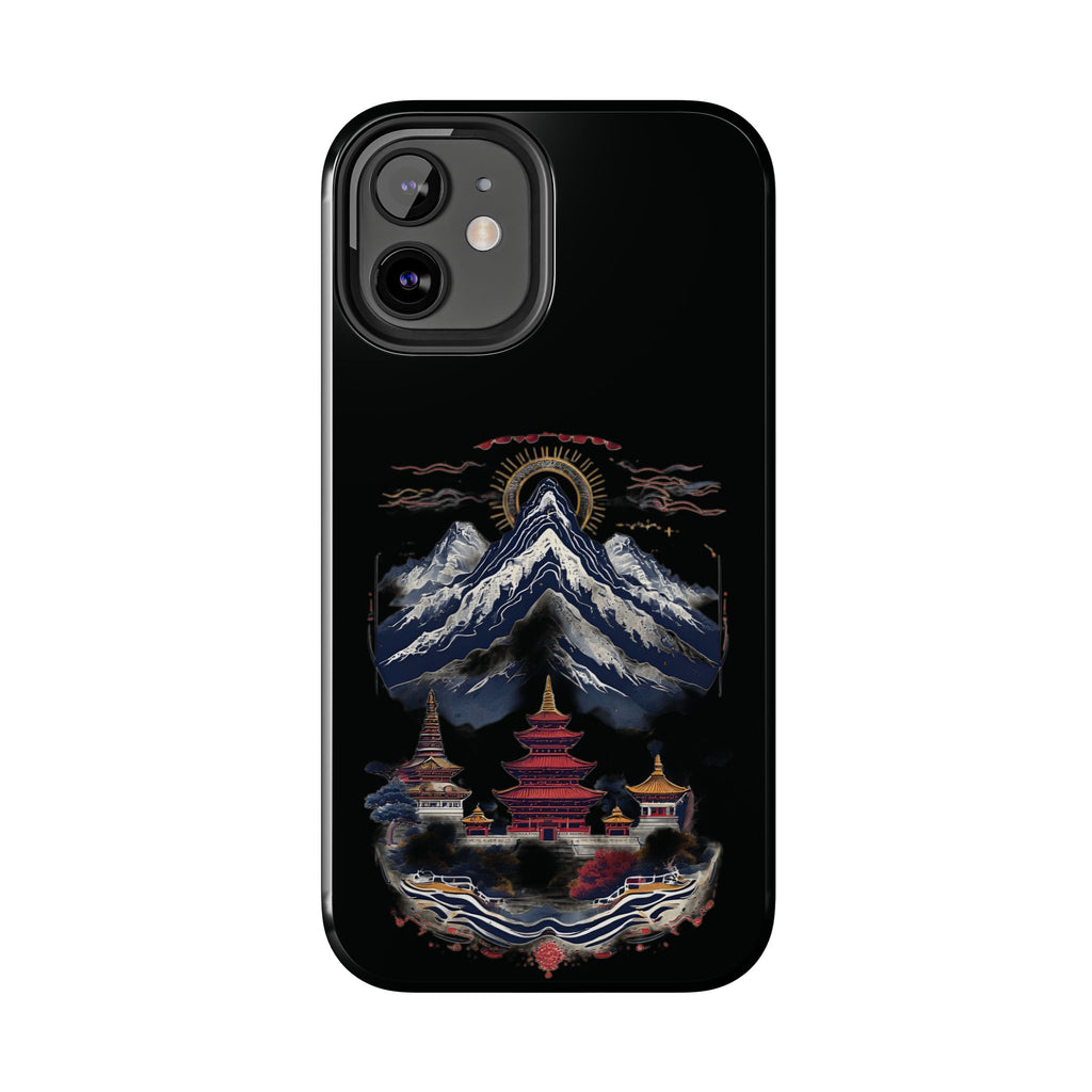 Mountain Temple Tough Phone Case — Japanese-Inspired Landscape Phone Cover