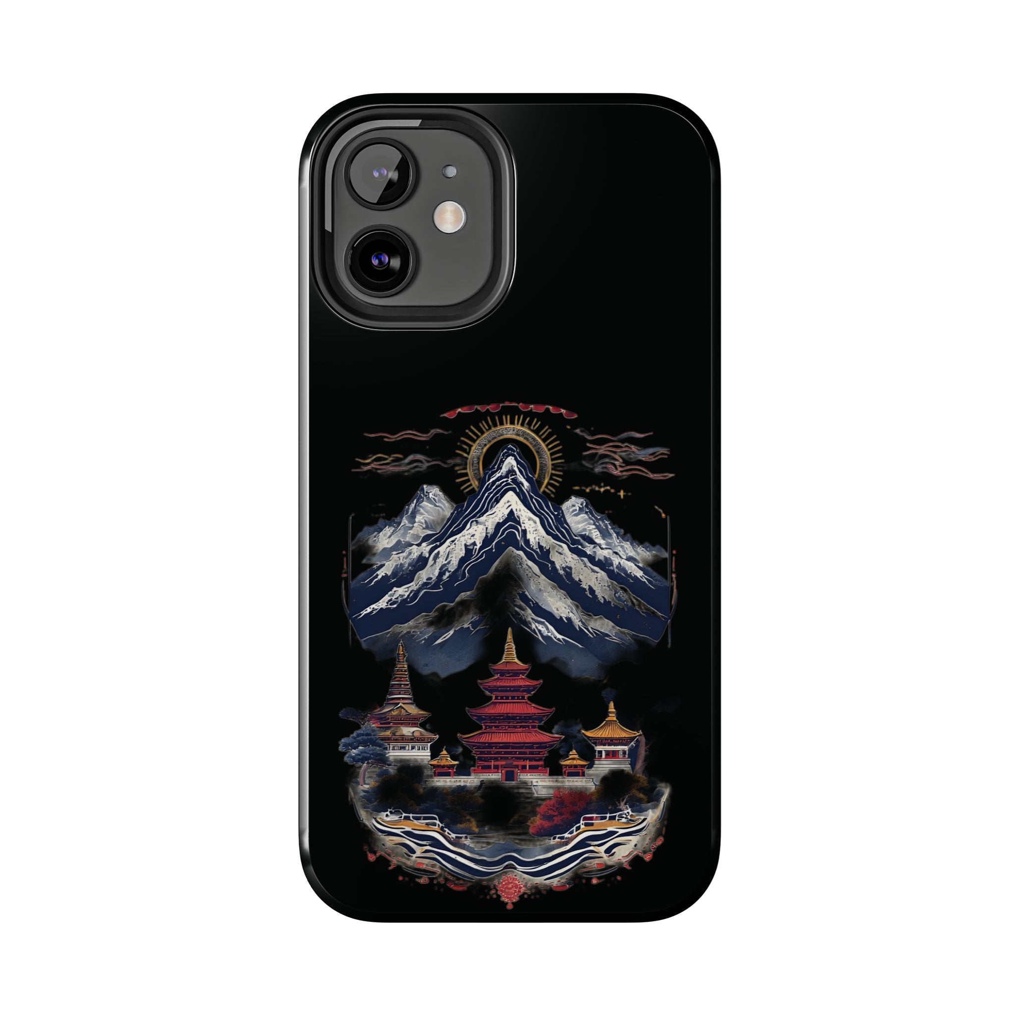 Mountain Temple Tough Phone Case — Japanese-Inspired Landscape Phone Cover