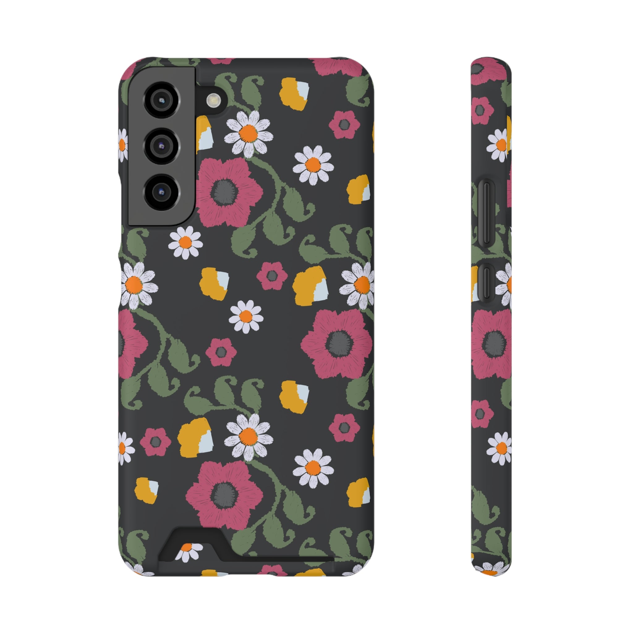 Floral Phone Case with Card Holder, Stylish Smartphone Accessory, Gifts for Her, Trendy Floral Design, Perfect for Spring & Summer