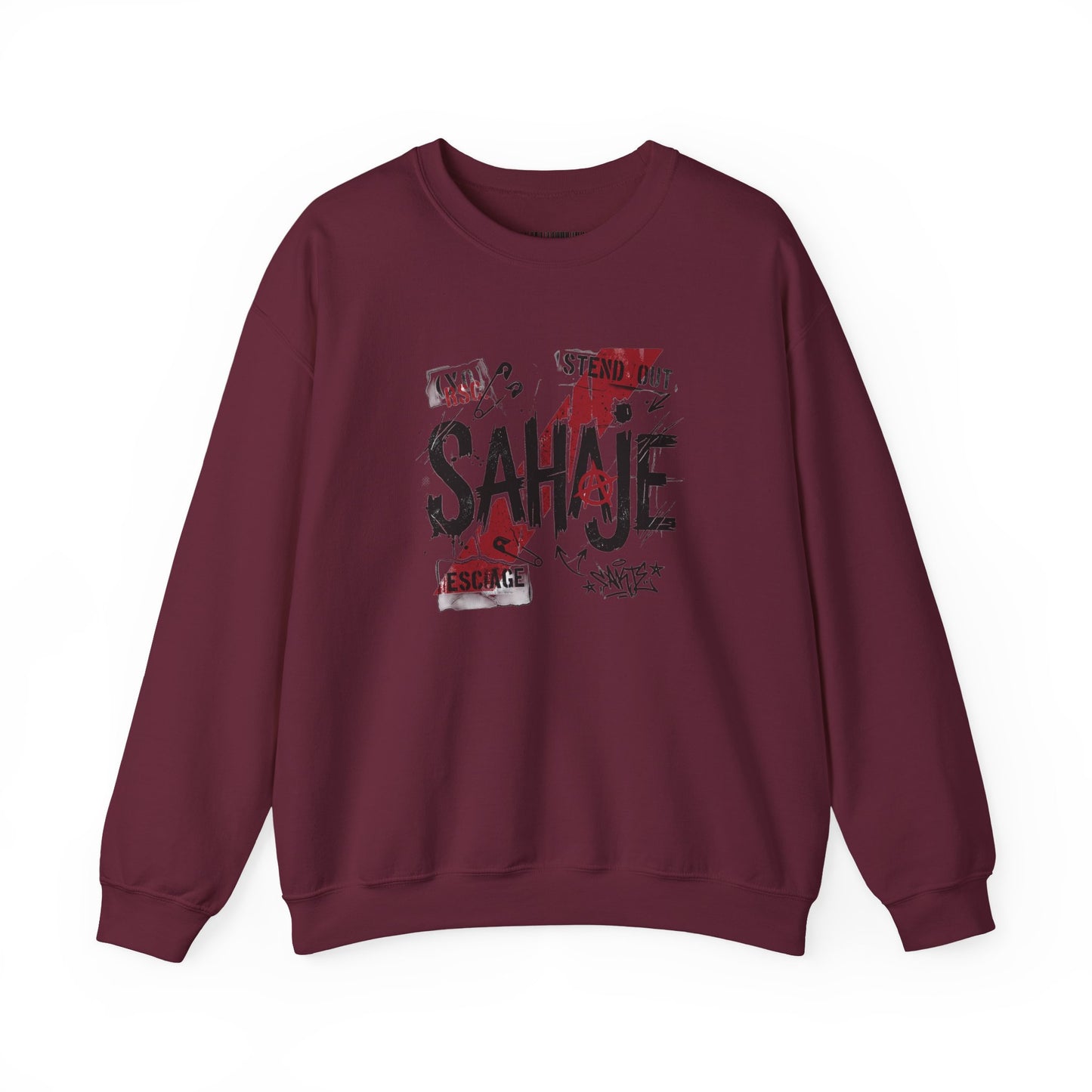 Crewneck Sweatshirt — 'Sahaje' Distressed Script Graphic