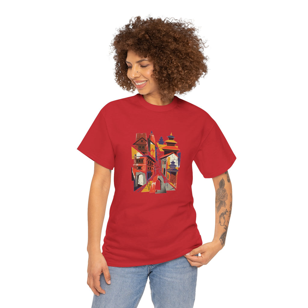 Cityscape Abstract Tee — Colorful Urban Architecture Graphic T‑Shirt