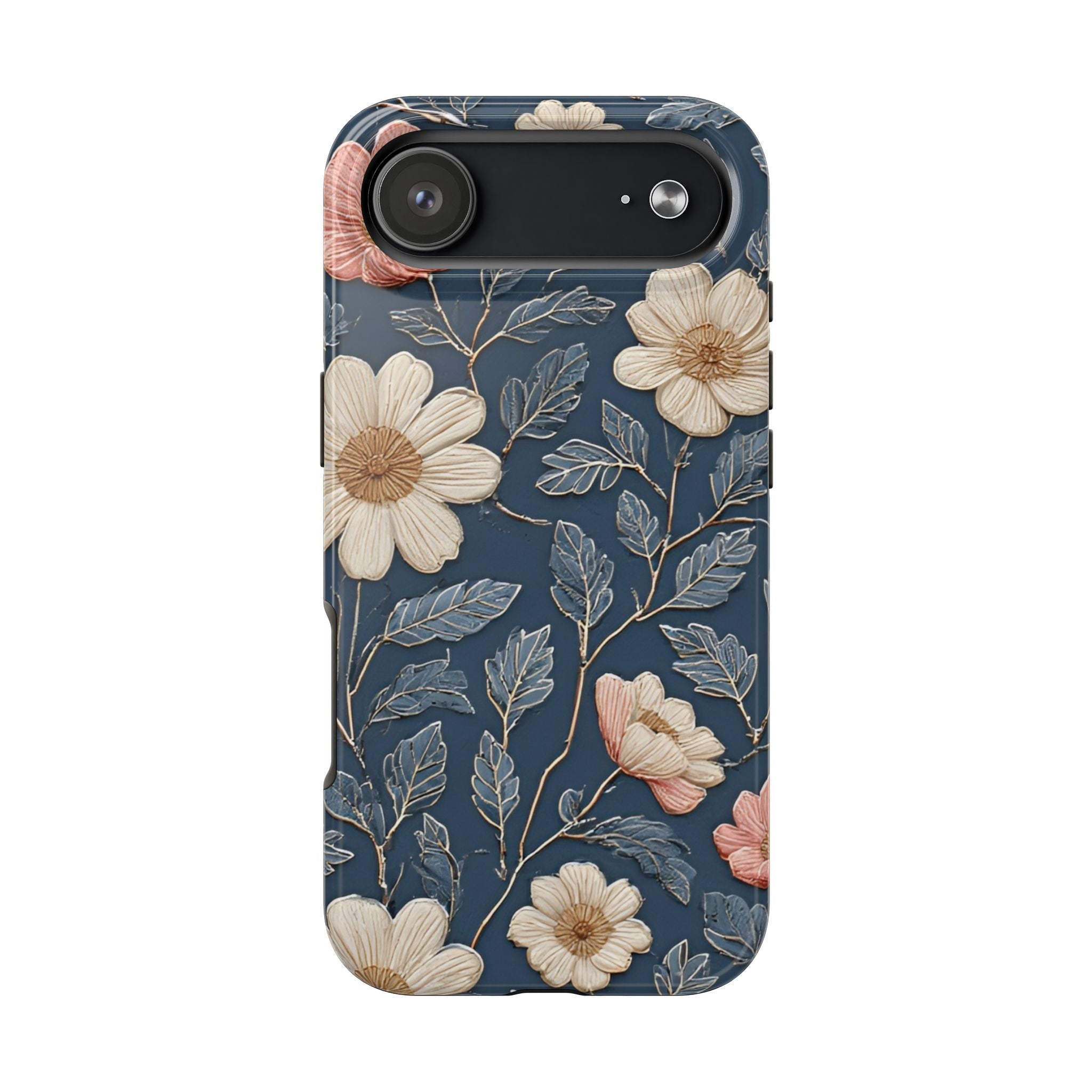 Floral Tough Phone Case — Vintage Blue Daisy Protective Cover